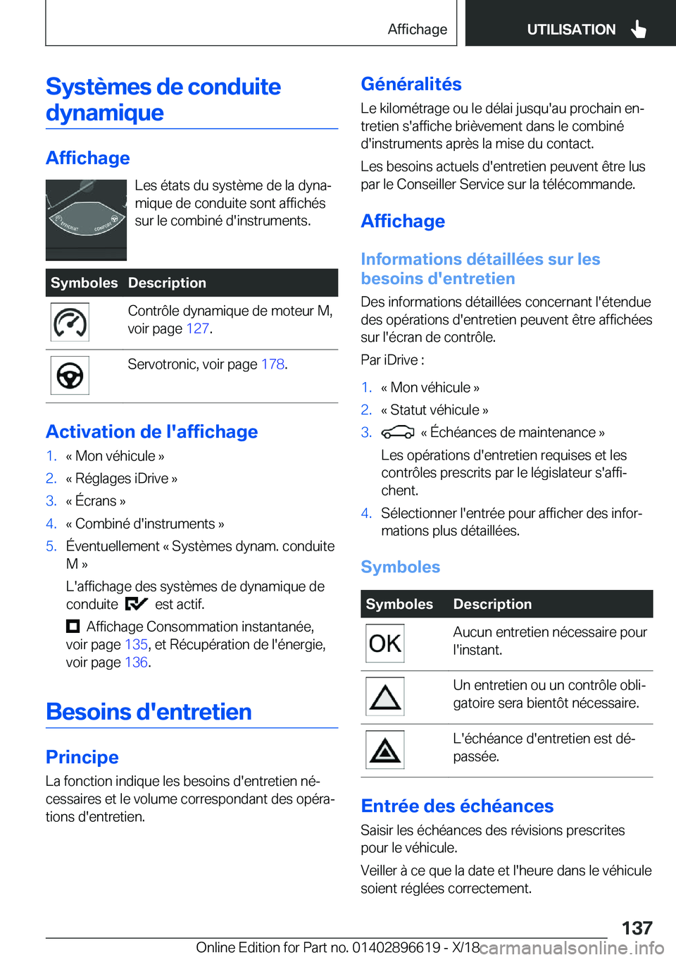 BMW M2 2019  Notices Demploi (in French) �S�y�s�t�è�m�e�s��d�e��c�o�n�d�u�i�t�e�d�y�n�a�m�i�q�u�e
�A�f�f�i�c�h�a�g�e
�L�e�s��é�t�a�t�s��d�u��s�y�s�t�è�m�e��d�e��l�a��d�y�n�aj
�m�i�q�u�e��d�e��c�o�n�d�u�i�t�e��s�o�n�t��a�f�f�i