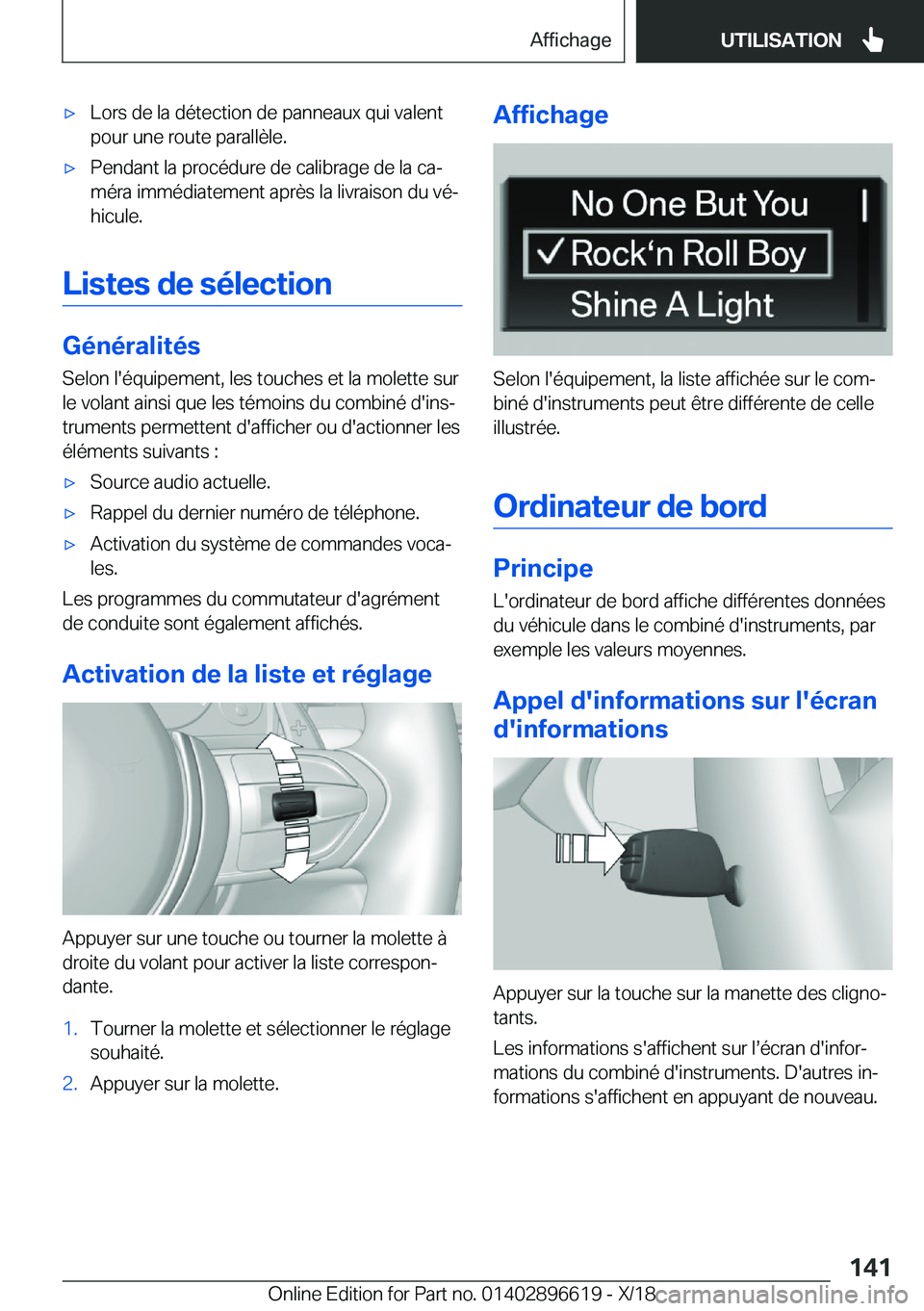 BMW M2 2019  Notices Demploi (in French) 'x�L�o�r�s��d�e��l�a��d�é�t�e�c�t�i�o�n��d�e��p�a�n�n�e�a�u�x��q�u�i��v�a�l�e�n�t
�p�o�u�r��u�n�e��r�o�u�t�e��p�a�r�a�l�l�è�l�e�.'x�P�e�n�d�a�n�t��l�a��p�r�o�c�é�d�u�r�e��d�e�