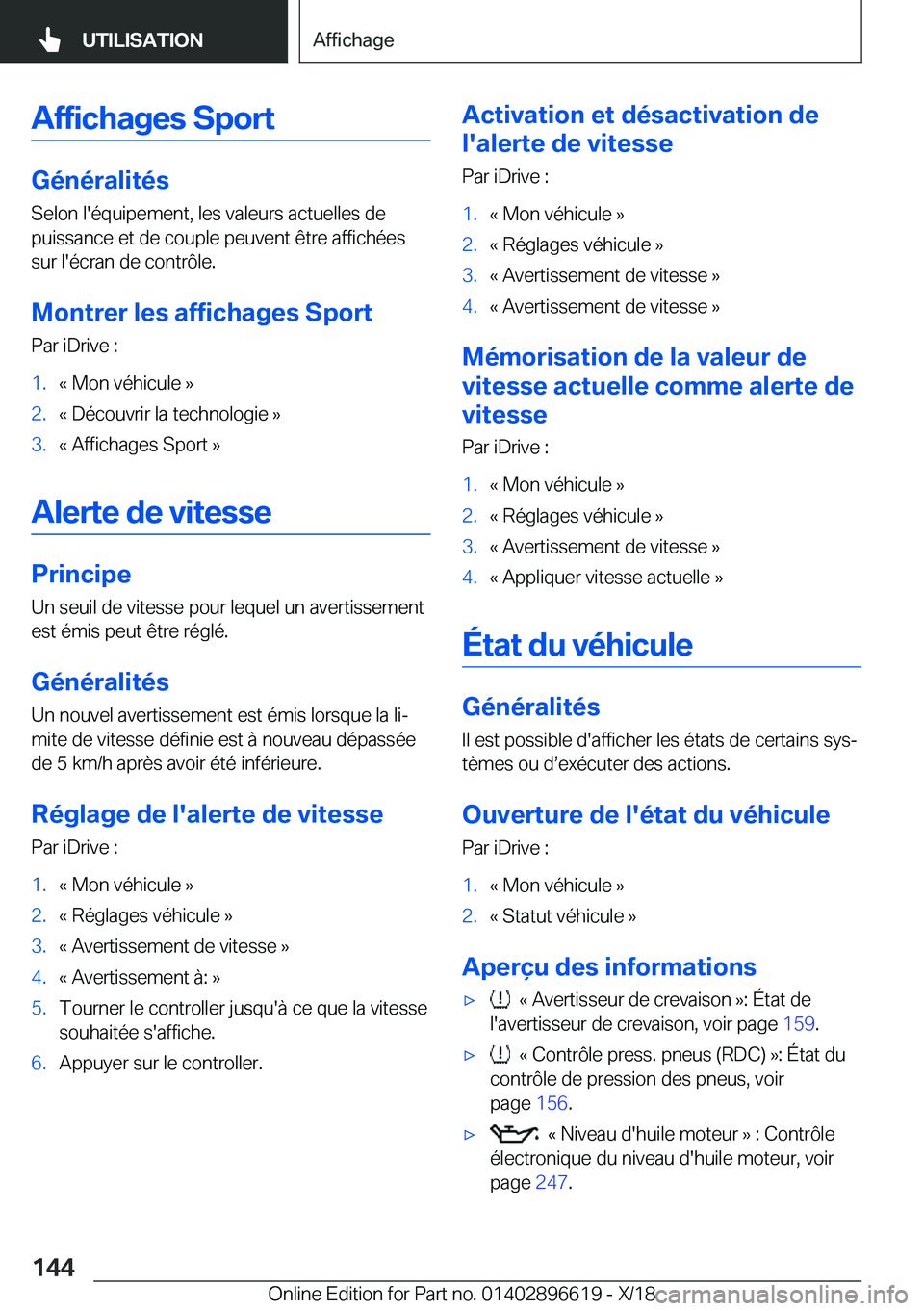 BMW M2 2019  Notices Demploi (in French) �A�f�f�i�c�h�a�g�e�s��S�p�o�r�t
�G�é�n�é�r�a�l�i�t�é�s�S�e�l�o�n��l�'�é�q�u�i�p�e�m�e�n�t�,��l�e�s��v�a�l�e�u�r�s��a�c�t�u�e�l�l�e�s��d�e
�p�u�i�s�s�a�n�c�e��e�t��d�e��c�o�u�p�l�e��p