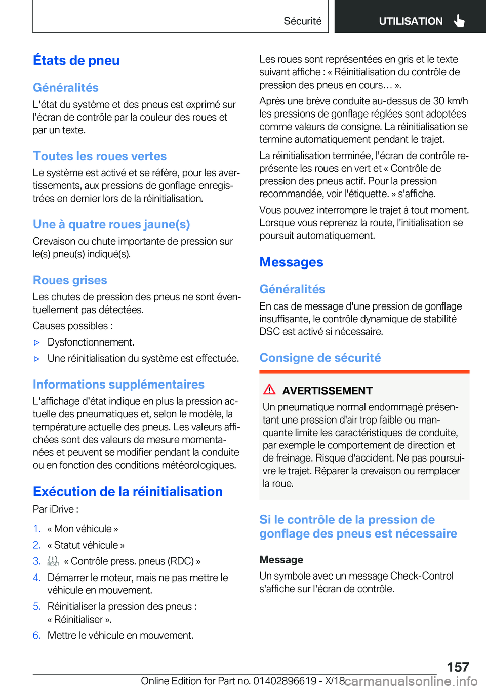 BMW M2 2019  Notices Demploi (in French) �É�t�a�t�s��d�e��p�n�e�u
�G�é�n�é�r�a�l�i�t�é�s
�L�'�é�t�a�t��d�u��s�y�s�t�è�m�e��e�t��d�e�s��p�n�e�u�s��e�s�t��e�x�p�r�i�m�é��s�u�r
�l�'�é�c�r�a�n��d�e��c�o�n�t�r�