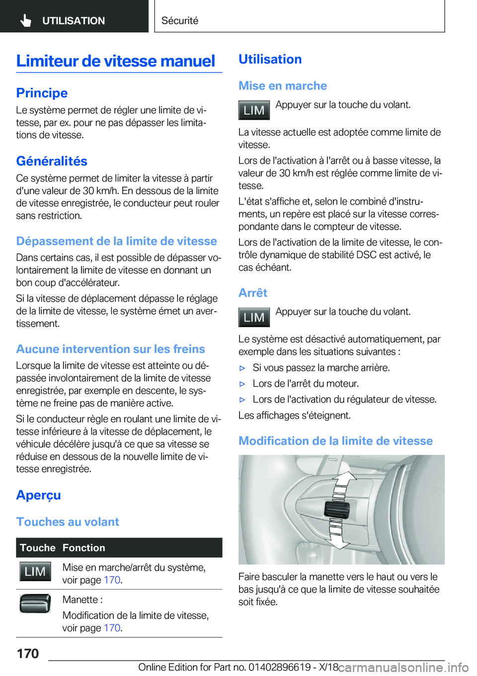 BMW M2 2019  Notices Demploi (in French) �L�i�m�i�t�e�u�r��d�e��v�i�t�e�s�s�e��m�a�n�u�e�l
�P�r�i�n�c�i�p�e
�L�e��s�y�s�t�è�m�e��p�e�r�m�e�t��d�e��r�é�g�l�e�r��u�n�e��l�i�m�i�t�e��d�e��v�ij
�t�e�s�s�e�,��p�a�r��e�x�.��p�o�u�