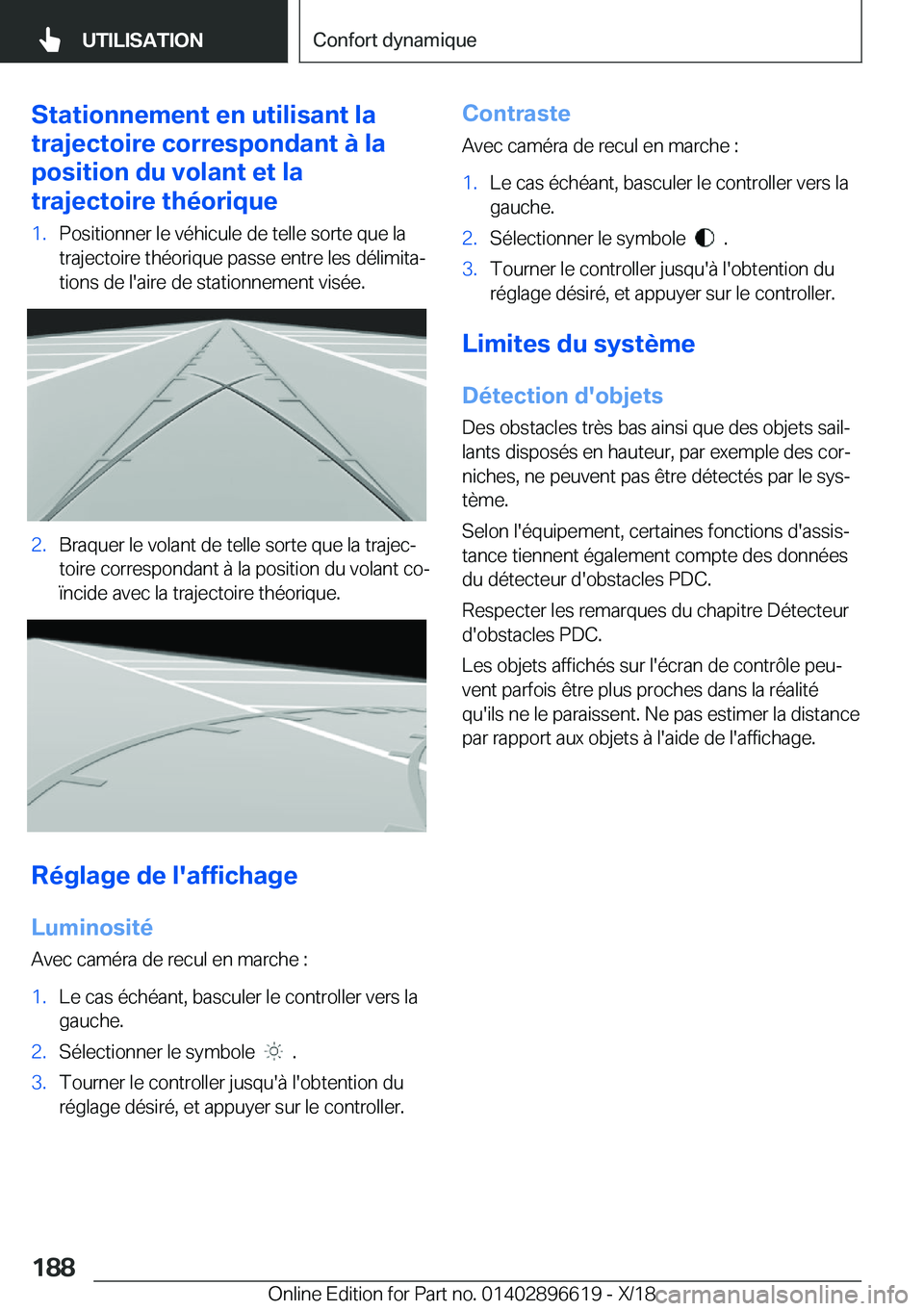BMW M2 2019  Notices Demploi (in French) �S�t�a�t�i�o�n�n�e�m�e�n�t��e�n��u�t�i�l�i�s�a�n�t��l�a
�t�r�a�j�e�c�t�o�i�r�e��c�o�r�r�e�s�p�o�n�d�a�n�t��