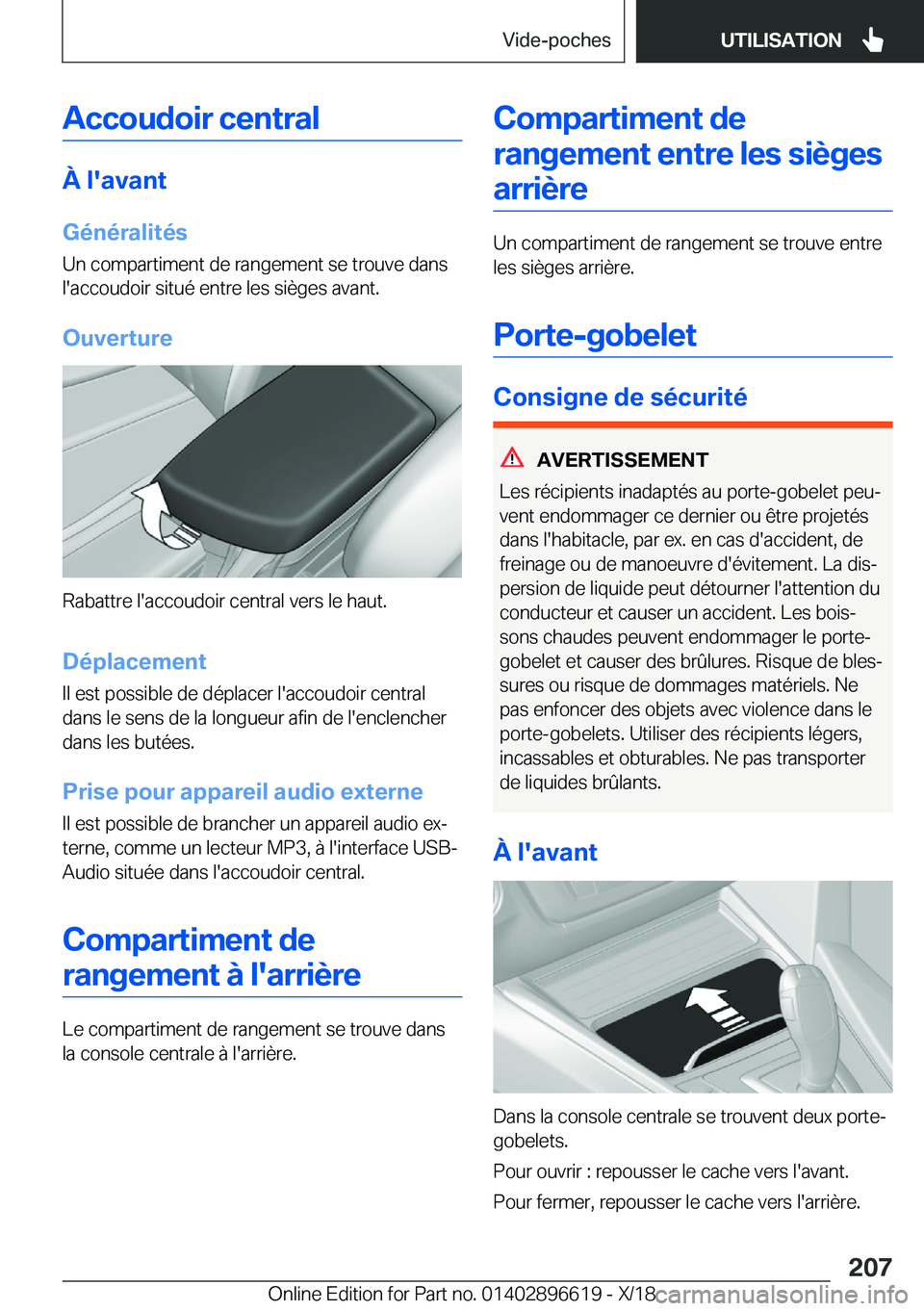 BMW M2 2019  Notices Demploi (in French) �A�c�c�o�u�d�o�i�r��c�e�n�t�r�a�l
�