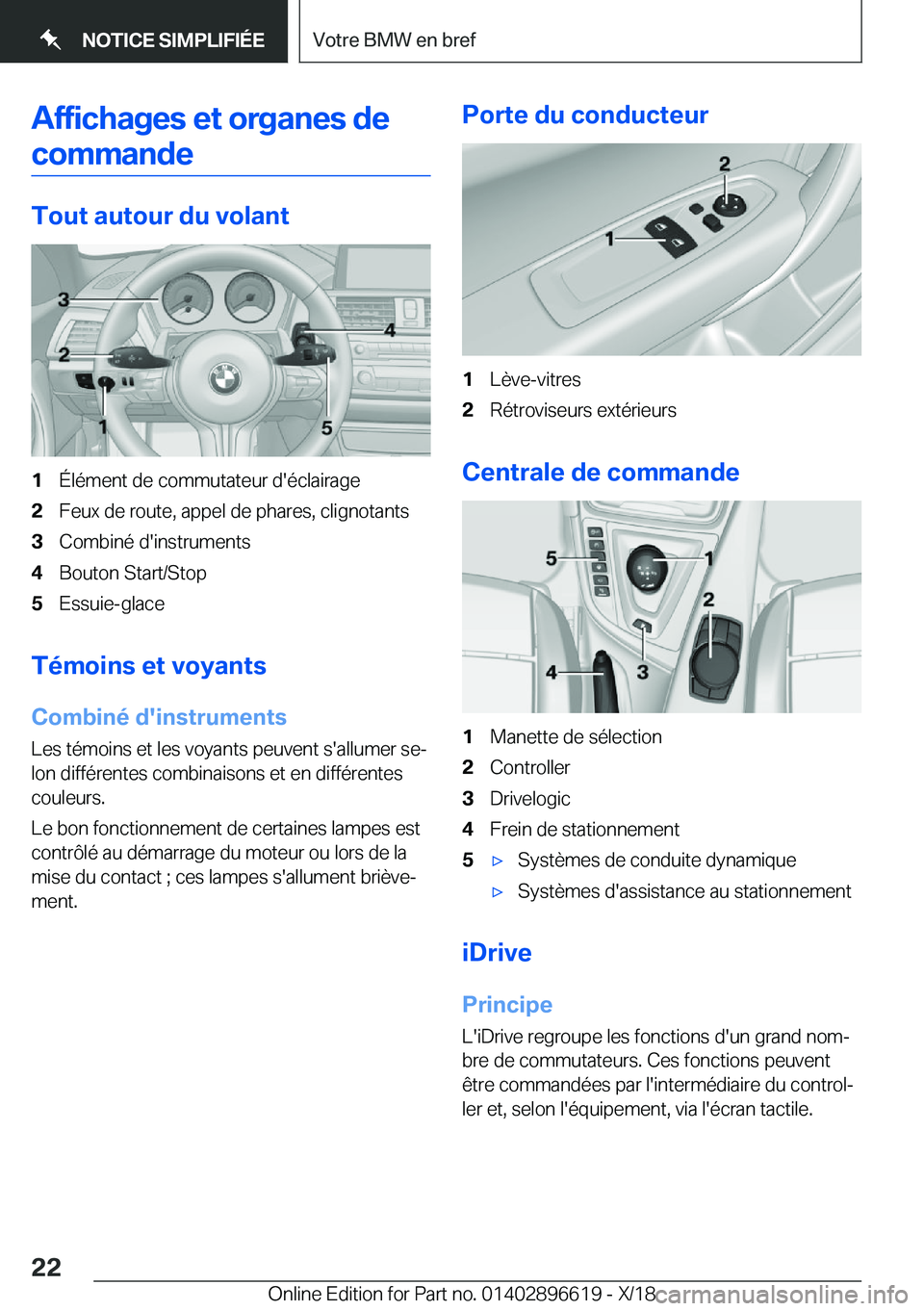 BMW M2 2019  Notices Demploi (in French) �A�f�f�i�c�h�a�g�e�s��e�t��o�r�g�a�n�e�s��d�e�c�o�m�m�a�n�d�e
�T�o�u�t��a�u�t�o�u�r��d�u��v�o�l�a�n�t
�1�