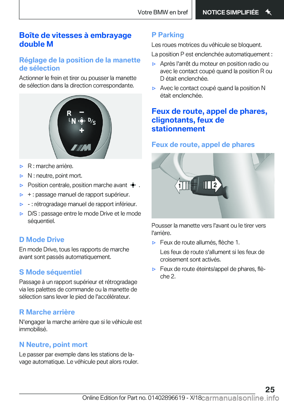 BMW M2 2019  Notices Demploi (in French) �B�o�