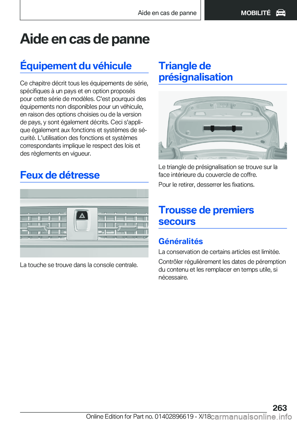 BMW M2 2019  Notices Demploi (in French) �A�i�d�e��e�n��c�a�s��d�e��p�a�n�n�e�É�q�u�i�p�e�m�e�n�t��d�u��v�é�h�i�c�u�l�e
�C�e��c�h�a�p�i�t�r�e��d�é�c�r�i�t��t�o�u�s��l�e�s��é�q�u�i�p�e�m�e�n�t�s��d�e��s�é�r�i�e�,�s�p�é�c�i�