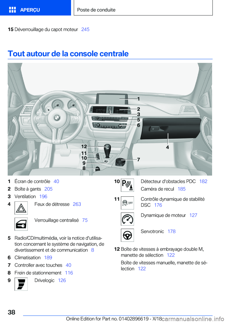 BMW M2 2019  Notices Demploi (in French) �1�5�D�é�v�e�r�r�o�u�i�l�l�a�g�e��d�u��c�a�p�o�t��m�o�t�e�u�r\_�2�4�5
�T�o�u�t��a�u�t�o�u�r��d�e��l�a��c�o�n�s�o�l�e��c�e�n�t�r�a�l�e
�1�