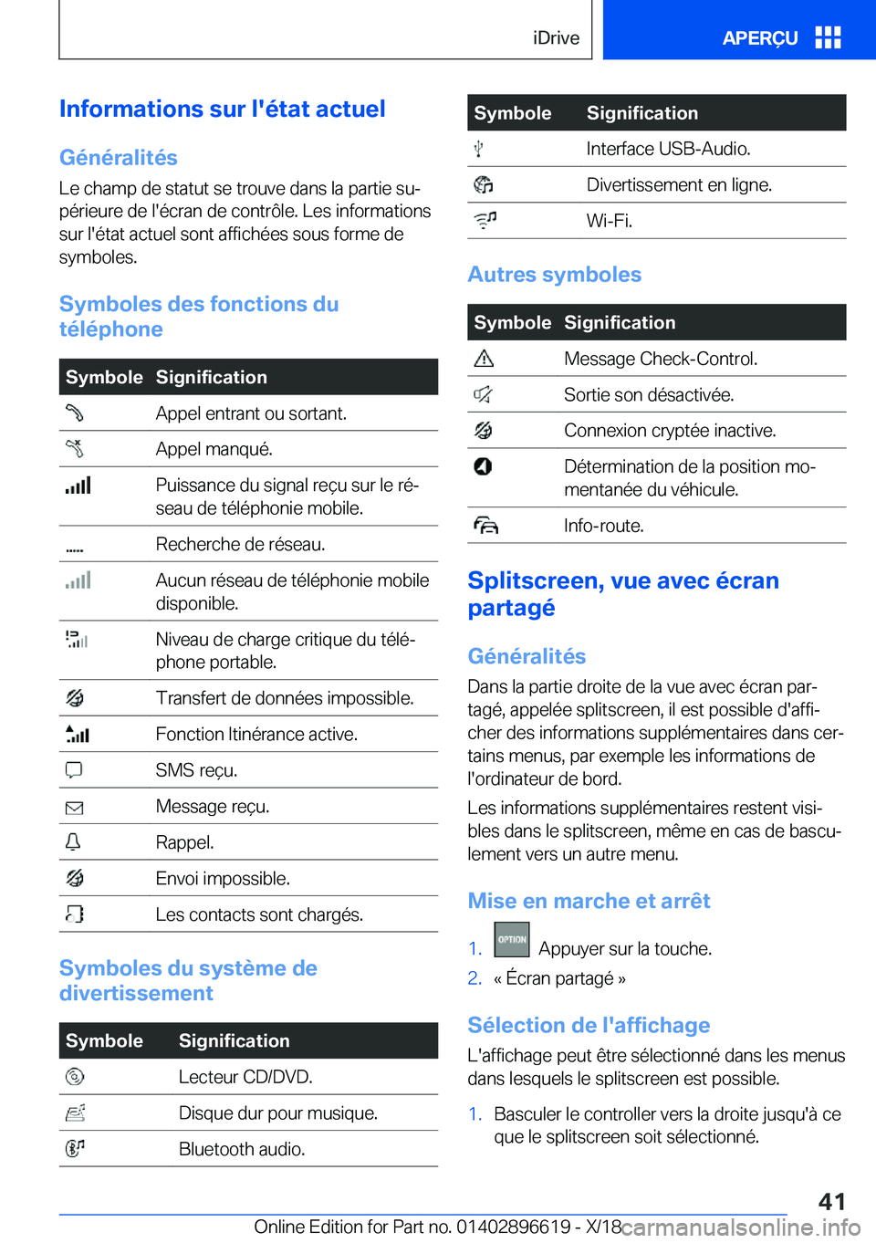 BMW M2 2019  Notices Demploi (in French) �I�n�f�o�r�m�a�t�i�o�n�s��s�u�r��l�'�é�t�a�t��a�c�t�u�e�l�G�é�n�é�r�a�l�i�t�é�s
�L�e��c�h�a�m�p��d�e��s�t�a�t�u�t��s�e��t�r�o�u�v�e��d�a�n�s��l�a��p�a�r�t�i�e��s�uj �p�é�r�i�e�u�