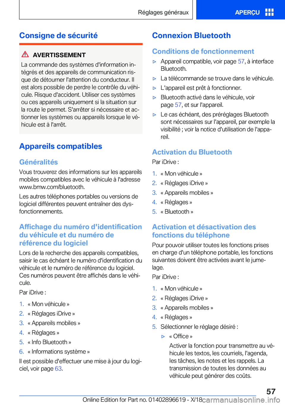 BMW M2 2019  Notices Demploi (in French) �C�o�n�s�i�g�n�e��d�e��s�é�c�u�r�i�t�é
�A�V�E�R�T�I�S�S�E�M�E�N�T
�L�a��c�o�m�m�a�n�d�e��d�e�s��s�y�s�t�è�m�e�s��d�'�i�n�f�o�r�m�a�t�i�o�n��i�nj �t�é�g�r�é�s��e�t��d�e�s��a�p�p�a�r