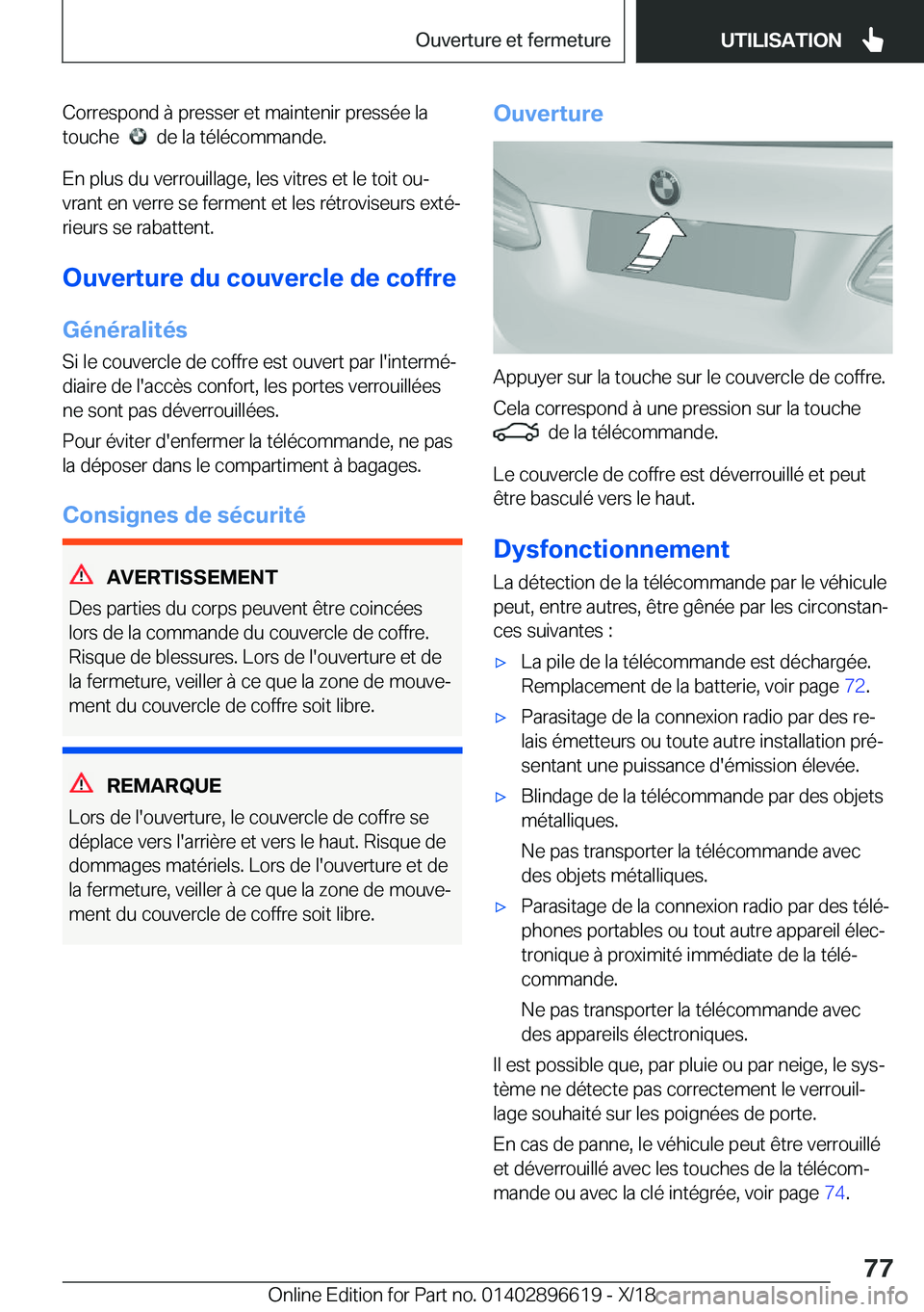 BMW M2 2019  Notices Demploi (in French) �C�o�r�r�e�s�p�o�n�d��