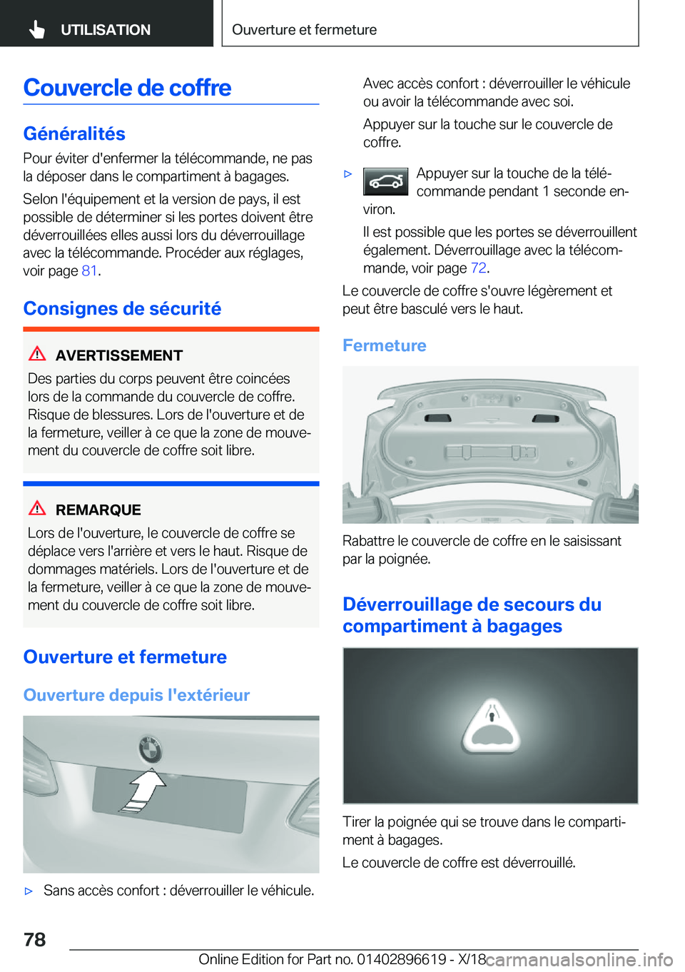 BMW M2 2019  Notices Demploi (in French) �C�o�u�v�e�r�c�l�e��d�e��c�o�f�f�r�e
�G�é�n�é�r�a�l�i�t�é�s
�P�o�u�r��é�v�i�t�e�r��d�'�e�n�f�e�r�m�e�r��l�a��t�é�l�é�c�o�m�m�a�n�d�e�,��n�e��p�a�s
�l�a��d�é�p�o�s�e�r��d�a�n�s��l
