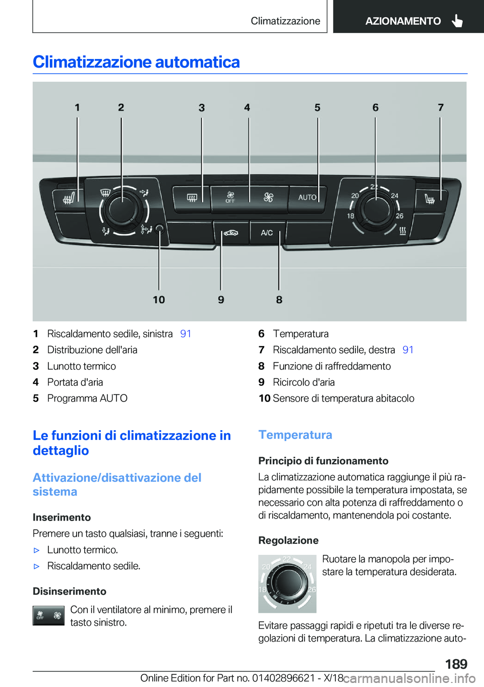 BMW M2 2019  Libretti Di Uso E manutenzione (in Italian) �C�l�i�m�a�t�i�z�z�a�z�i�o�n�e��a�u�t�o�m�a�t�i�c�a�1�R�i�s�c�a�l�d�a�m�e�n�t�o��s�e�d�i�l�e�,��s�i�n�i�s�t�r�a\_�9�1�2�D�i�s�t�r�i�b�u�z�i�o�n�e��d�e�l�l�'�a�r�i�a�3�L�u�n�o�t�t�o��t�e�r�m