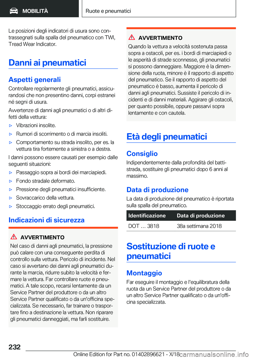 BMW M2 2019  Libretti Di Uso E manutenzione (in Italian) �L�e��p�o�s�i�z�i�o�n�i��d�e�g�l�i��i�n�d�i�c�a�t�o�r�i��d�i��u�s�u�r�a��s�o�n�o��c�o�nª
�t�r�a�s�s�e�g�n�a�t�i��s�u�l�l�a��s�p�a�l�l�a��d�e�l��p�n�e�u�m�a�t�i�c�o��c�o�n��T�W�I�, �T�r�