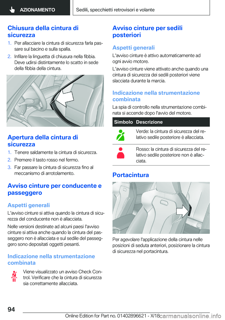 BMW M2 2019  Libretti Di Uso E manutenzione (in Italian) �C�h�i�u�s�u�r�a��d�e�l�l�a��c�i�n�t�u�r�a��d�i
�s�i�c�u�r�e�z�z�a�1�.�P�e�r��a�l�l�a�c�c�i�a�r�e��l�a��c�i�n�t�u�r�a��d�i��s�i�c�u�r�e�z�z�a��f�a�r�l�a��p�a�sª
�s�a�r�e��s�u�l��b�a�c�i�