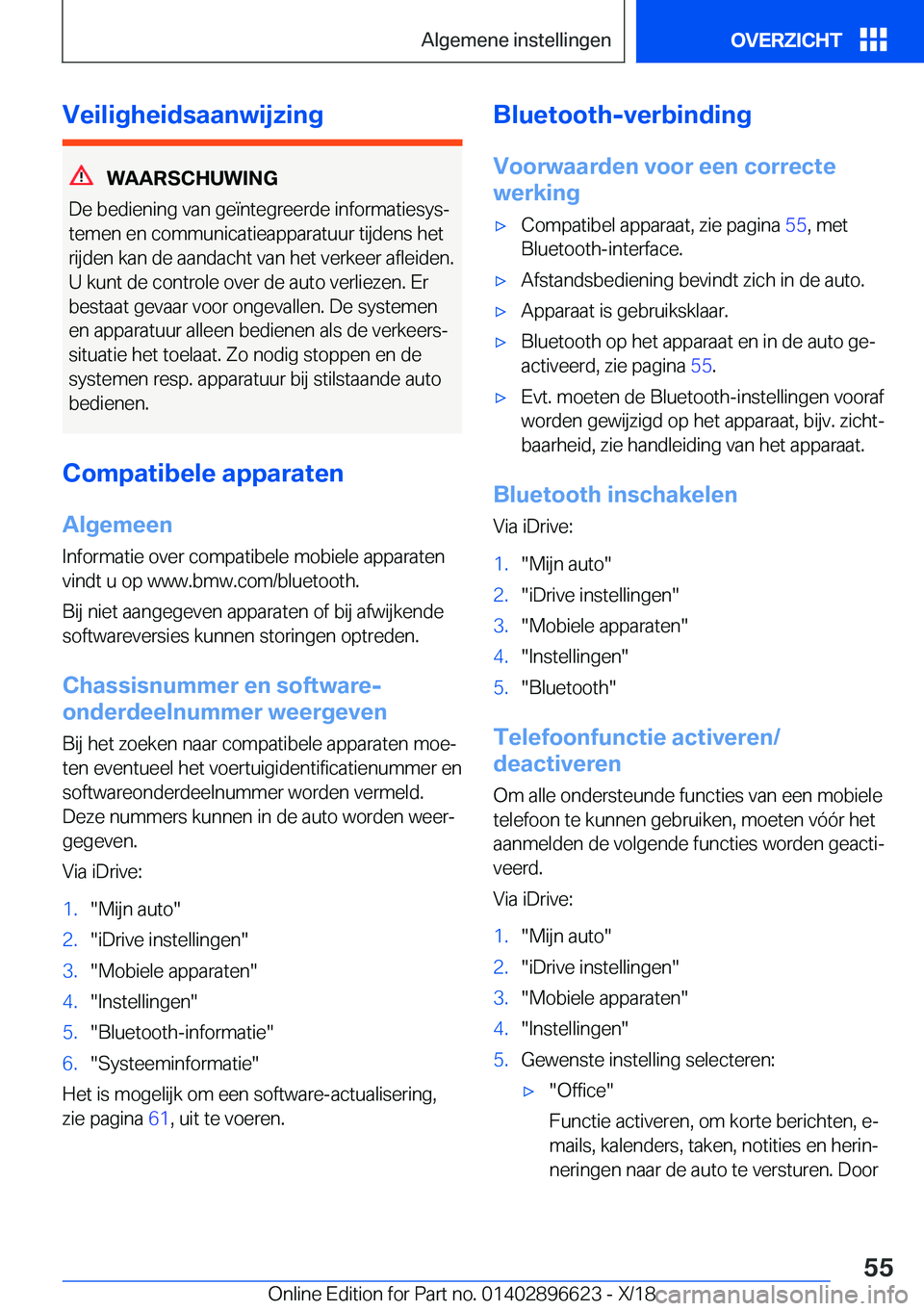 BMW M2 2019  Instructieboekjes (in Dutch) �V�e�i�l�i�g�h�e�i�d�s�a�a�n�w�i�j�z�i�n�g
�W�A�A�R�S�C�H�U�W�I�N�G
�D�e��b�e�d�i�e�n�i�n�g��v�a�n��g�e�
