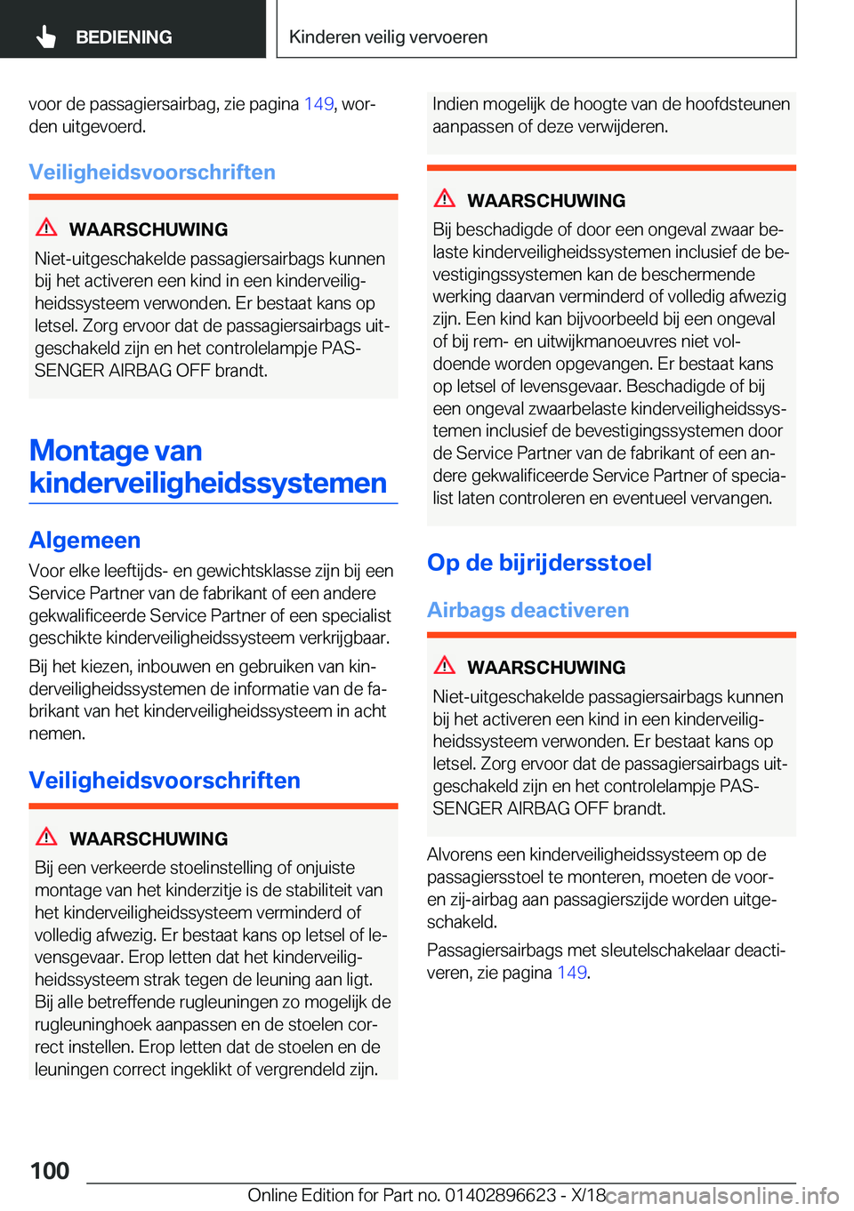 BMW M2 2019  Instructieboekjes (in Dutch) �v�o�o�r��d�e��p�a�s�s�a�g�i�e�r�s�a�i�r�b�a�g�,��z�i�e��p�a�g�i�n�a��1�4�9�,��w�o�rj
�d�e�n��u�i�t�g�e�v�o�e�r�d�.
�V�e�i�l�i�g�h�e�i�d�s�v�o�o�r�s�c�h�r�i�f�t�e�n
�W�A�A�R�S�C�H�U�W�I�N�G
�N