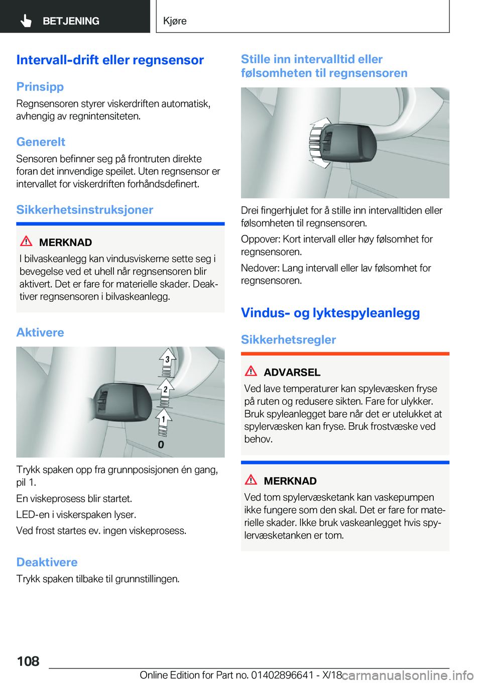 BMW M2 2019  InstruksjonsbØker (in Norwegian) �I�n�t�e�r�v�a�l�l�-�d�r�i�f�t��e�l�l�e�r��r�e�g�n�s�e�n�s�o�r�P�r�i�n�s�i�p�p
�R�e�g�n�s�e�n�s�o�r�e�n��s�t�y�r�e�r��v�i�s�k�e�r�d�r�i�f�t�e�n��a�u�t�o�m�a�t�i�s�k�, �a�v�h�e�n�g�i�g��a�v��r�e