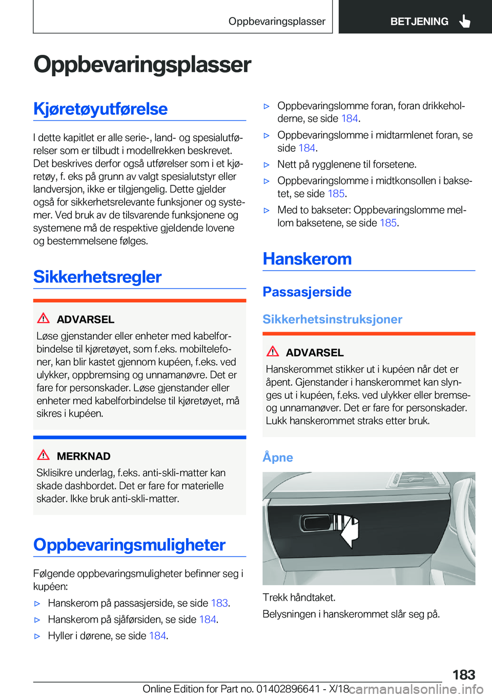 BMW M2 2019  InstruksjonsbØker (in Norwegian) �O�p�p�b�e�v�a�r�i�n�g�s�p�l�a�s�s�e�r�K�j�