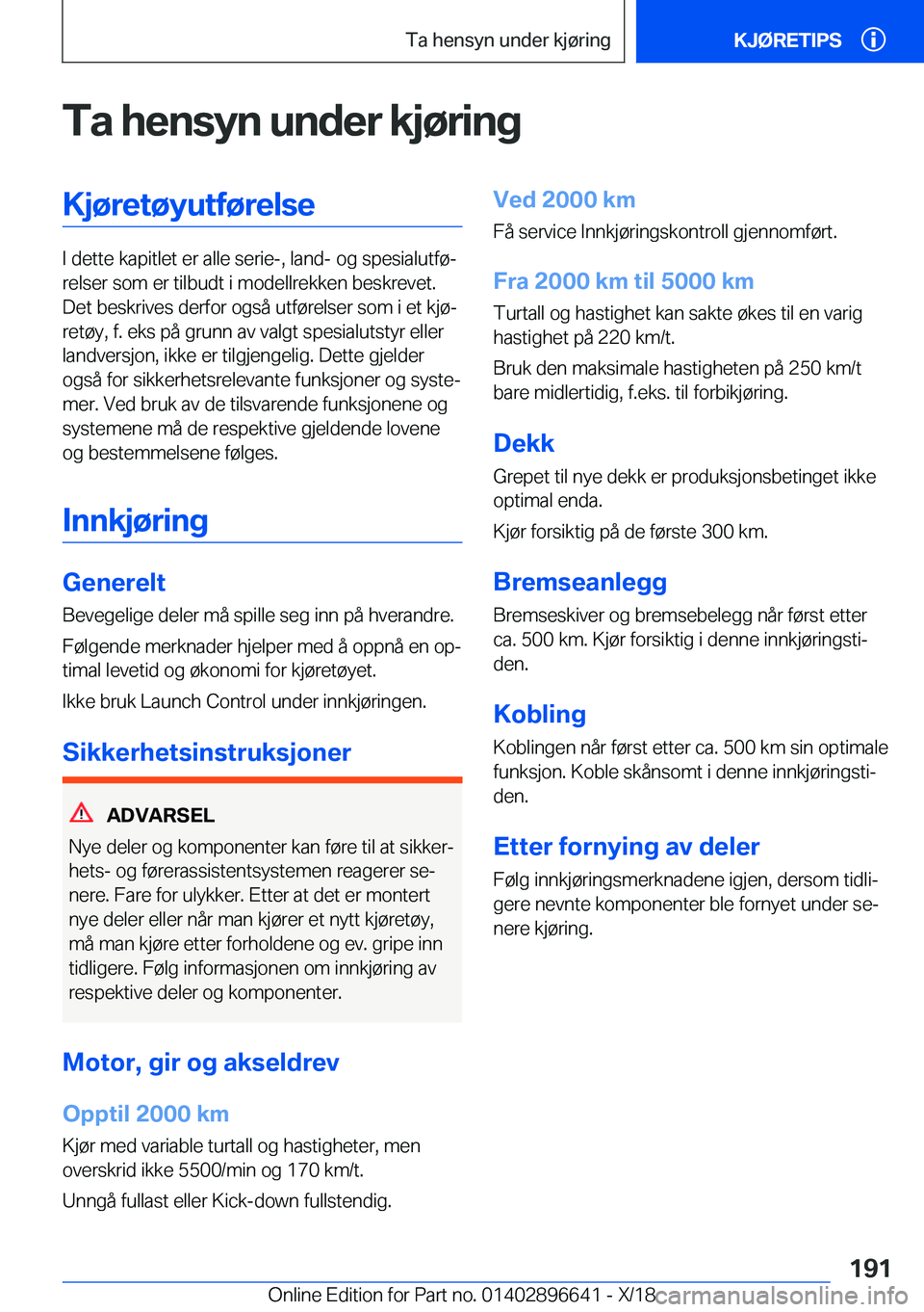 BMW M2 2019  InstruksjonsbØker (in Norwegian) �T�a��h�e�n�s�Z�n��u�n�d�e�r��k�j�