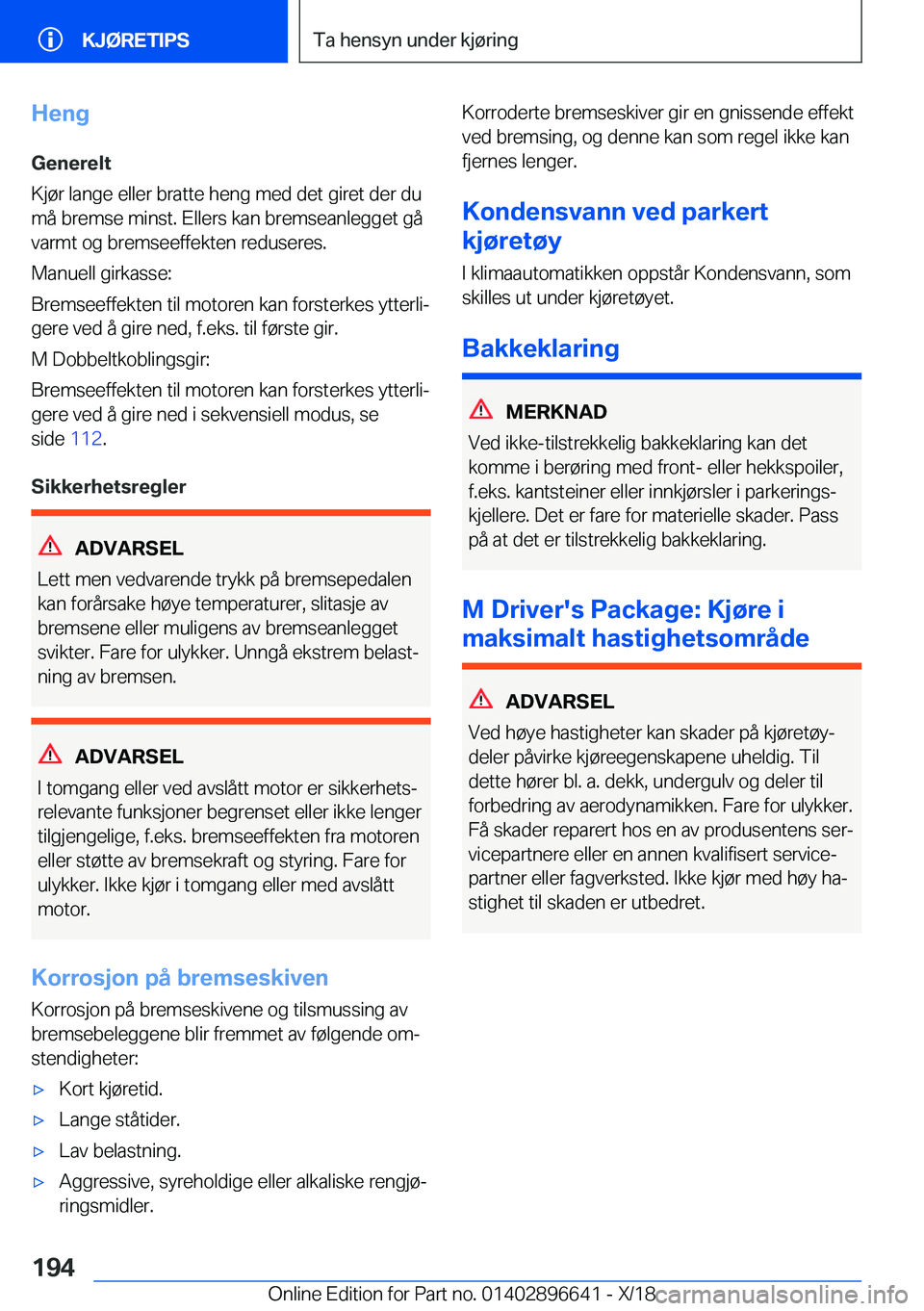 BMW M2 2019  InstruksjonsbØker (in Norwegian) �H�e�n�g
�G�e�n�e�r�e�l�t
�K�j�