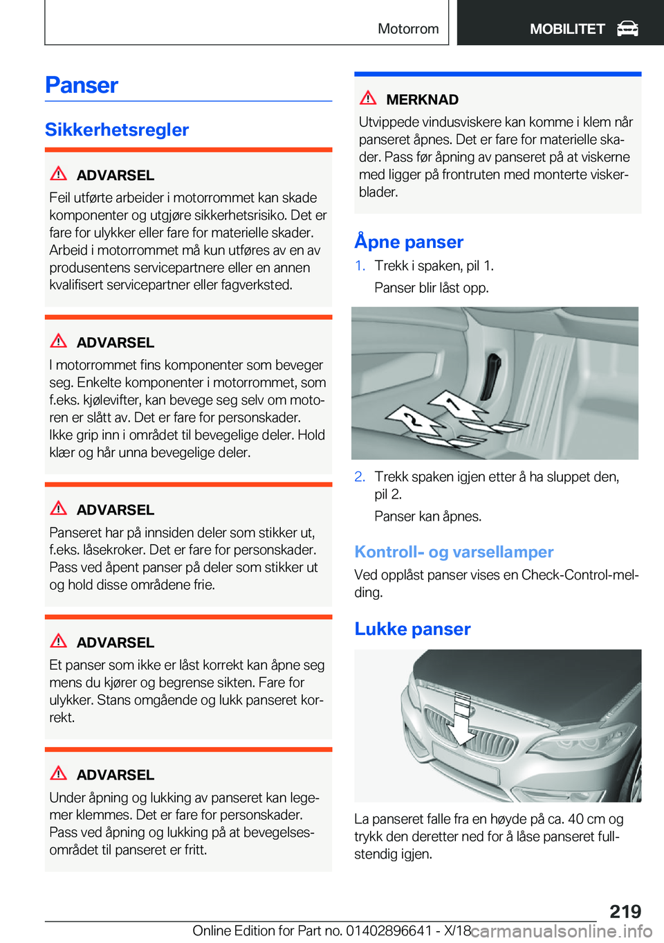 BMW M2 2019  InstruksjonsbØker (in Norwegian) �P�a�n�s�e�r
�S�i�k�k�e�r�h�e�t�s�r�e�g�l�e�r
�A�D�V�A�R�S�E�L
�F�e�i�l��u�t�f�