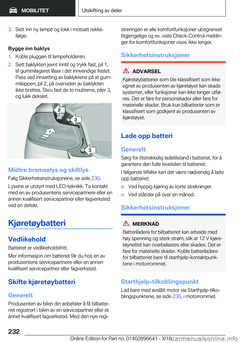 BMW M2 2019  InstruksjonsbØker (in Norwegian) �3�.�S�e�t�t��i�n�n��n�y��l�a�m�p�e��o�g��l�o�k�k��i��m�o�t�s�a�t�t��r�e�k�k�ej
�f�