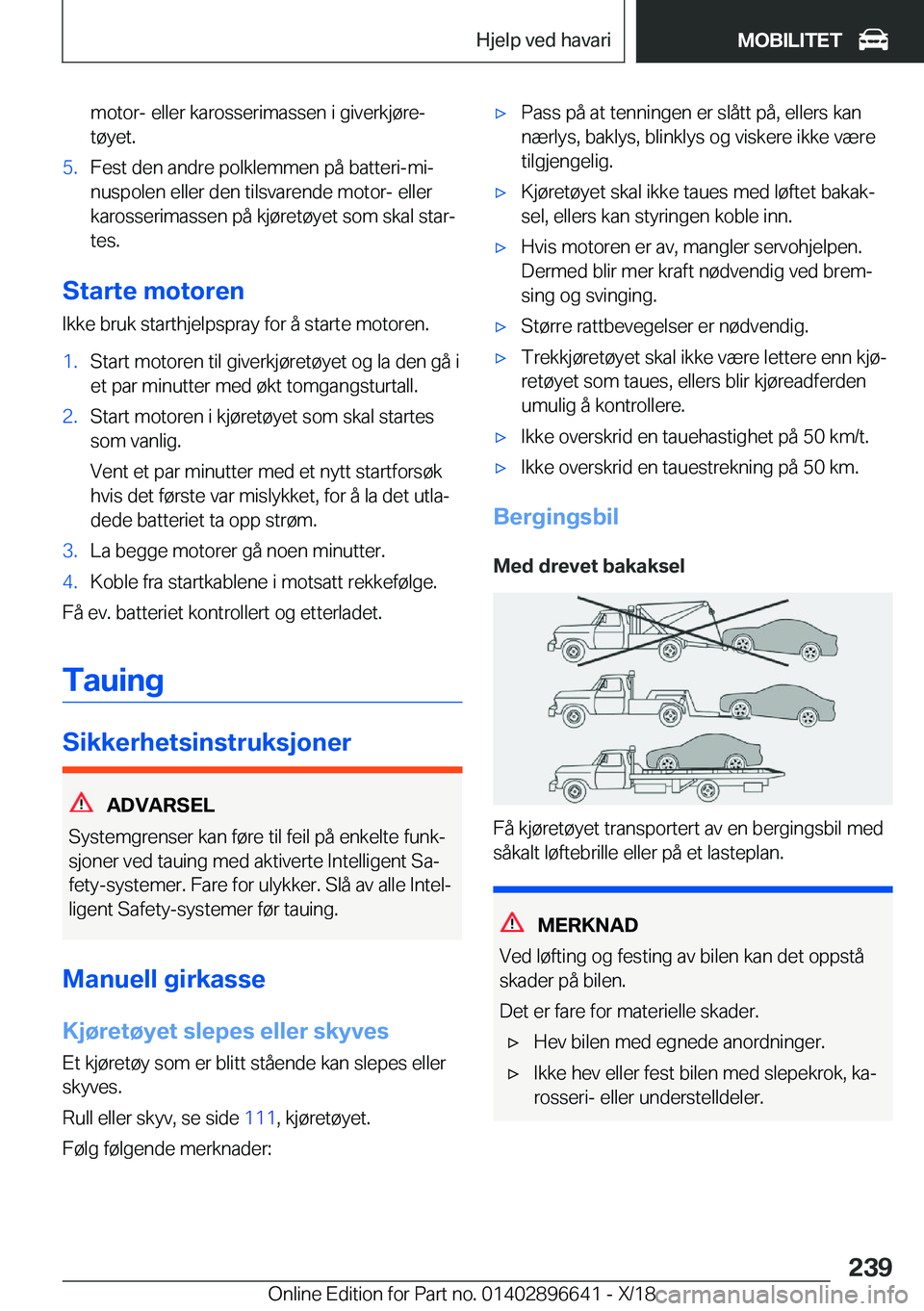 BMW M2 2019  InstruksjonsbØker (in Norwegian) �m�o�t�o�r�-��e�l�l�e�r��k�a�r�o�s�s�e�r�i�m�a�s�s�e�n��i��g�i�v�e�r�k�j�
