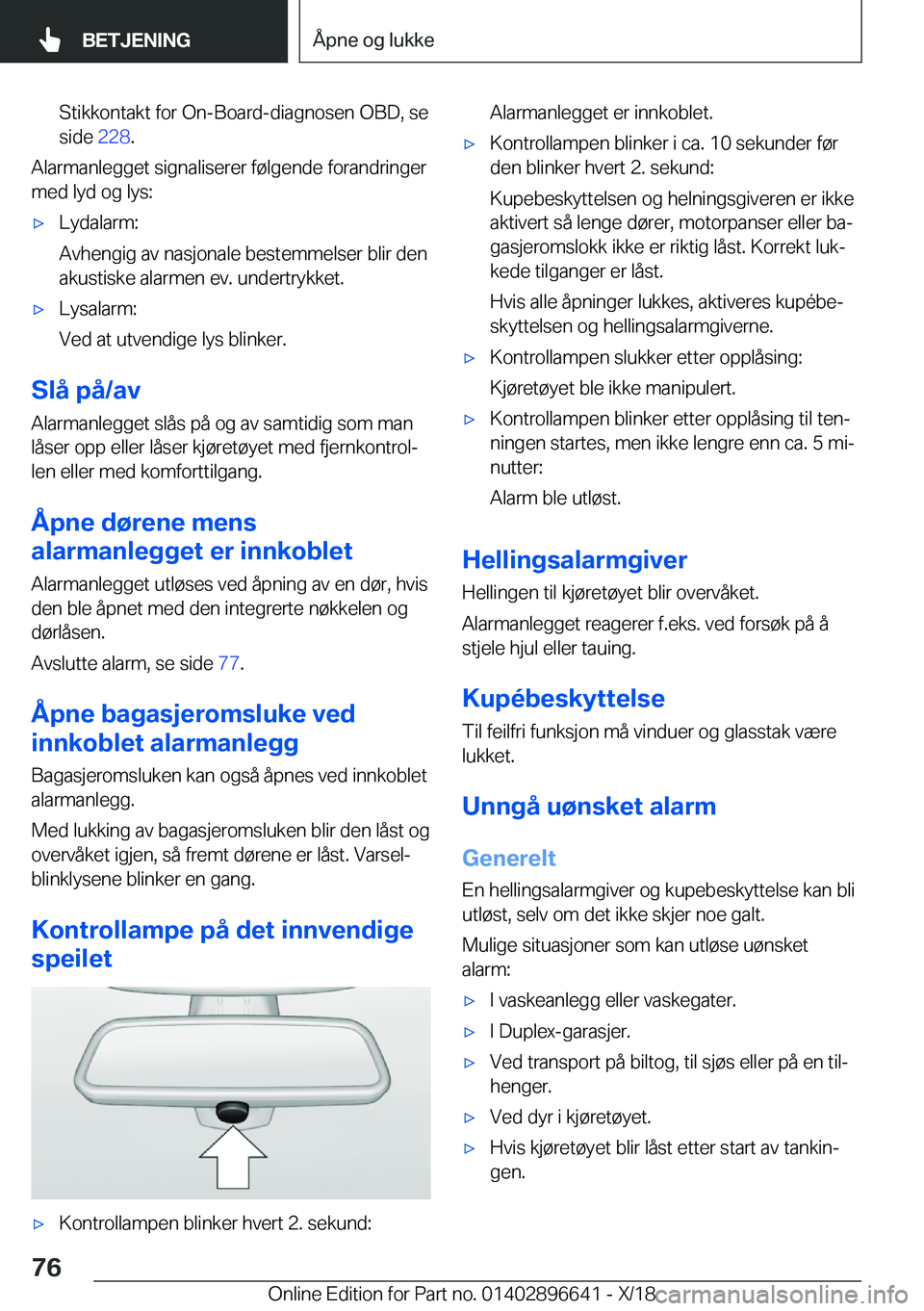 BMW M2 2019  InstruksjonsbØker (in Norwegian) �S�t�i�k�k�o�n�t�a�k�t��f�o�r��O�n�-�B�o�a�r�d�-�d�i�a�g�n�o�s�e�n��O�B�D�,��s�e�s�i�d�e� �2�2�8�.
�A�l�a�r�m�a�n�l�e�g�g�e�t��s�i�g�n�a�l�i�s�e�r�e�r��f�