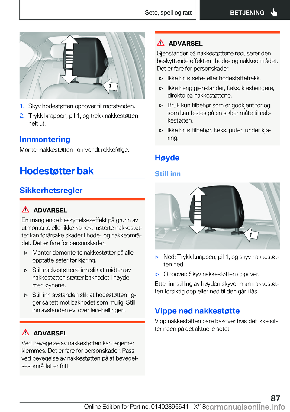 BMW M2 2019  InstruksjonsbØker (in Norwegian) �1�.�S�k�y�v��h�o�d�e�s�t�