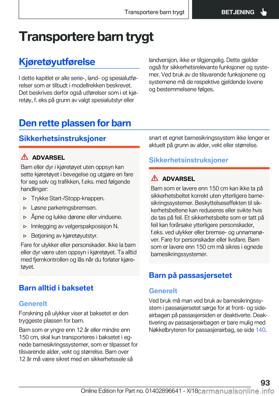 BMW M2 2019  InstruksjonsbØker (in Norwegian) �T�r�a�n�s�p�o�r�t�e�r�e��b�a�r�n��t�r�Z�g�t�K�j�