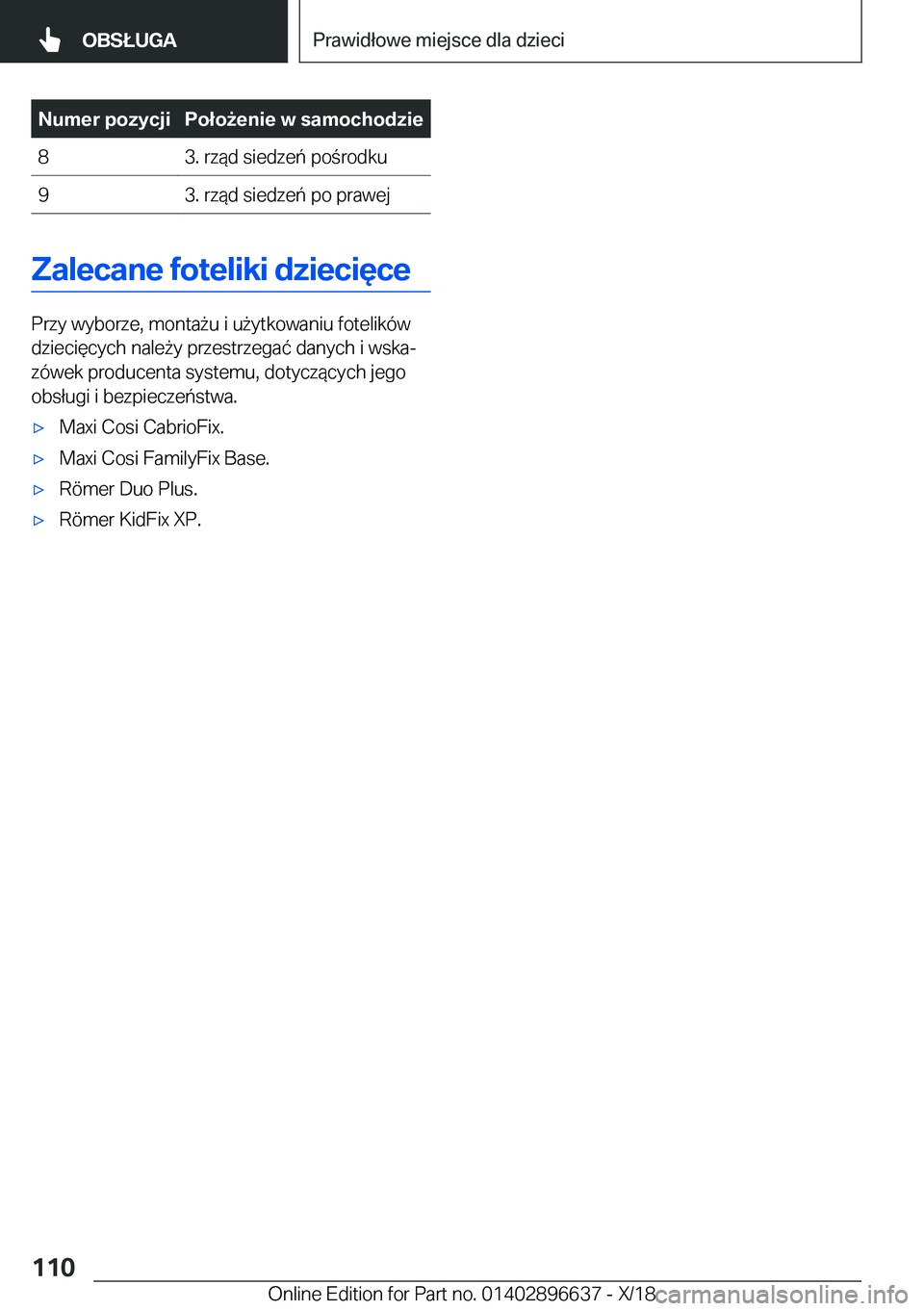 BMW M2 2019  Instrukcja obsługi (in Polish) �N�u�m�e�r��p�o�z�y�c�j�i�P�o�ł�o9�e�n�i�e��w��s�a�m�o�c�h�o�d�z�i�e�8�3�.��r�z�