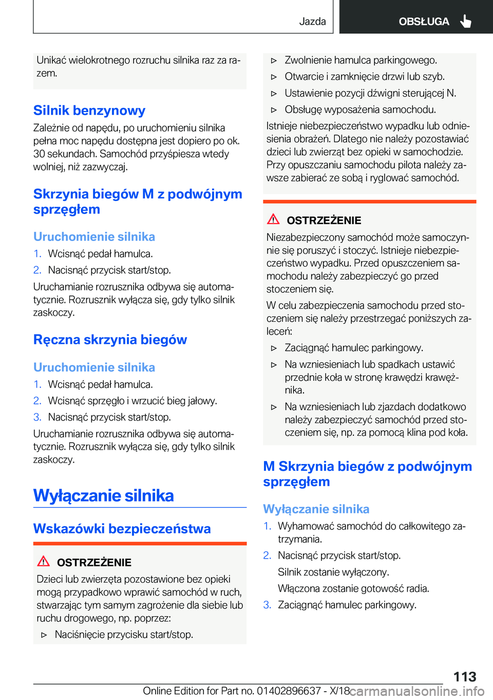 BMW M2 2019  Instrukcja obsługi (in Polish) �U�n�i�k�a�