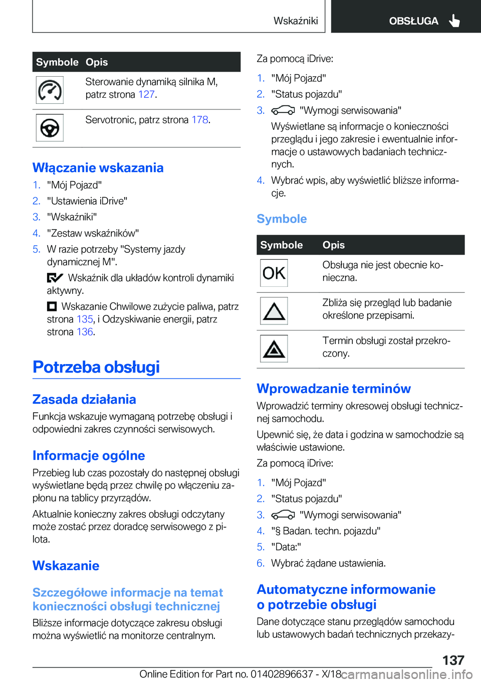 BMW M2 2019  Instrukcja obsługi (in Polish) �S�y�m�b�o�l�e�O�p�i�s�S�t�e�r�o�w�a�n�i�e��d�y�n�a�m�i�k�