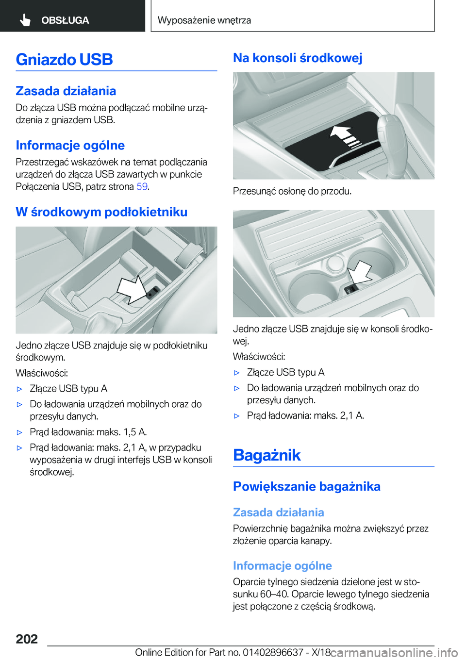 BMW M2 2019  Instrukcja obsługi (in Polish) �G�n�i�a�z�d�o��U�S�B
�Z�a�s�a�d�a��d�z�i�a�ł�a�n�i�a
�D�o��z�ł�