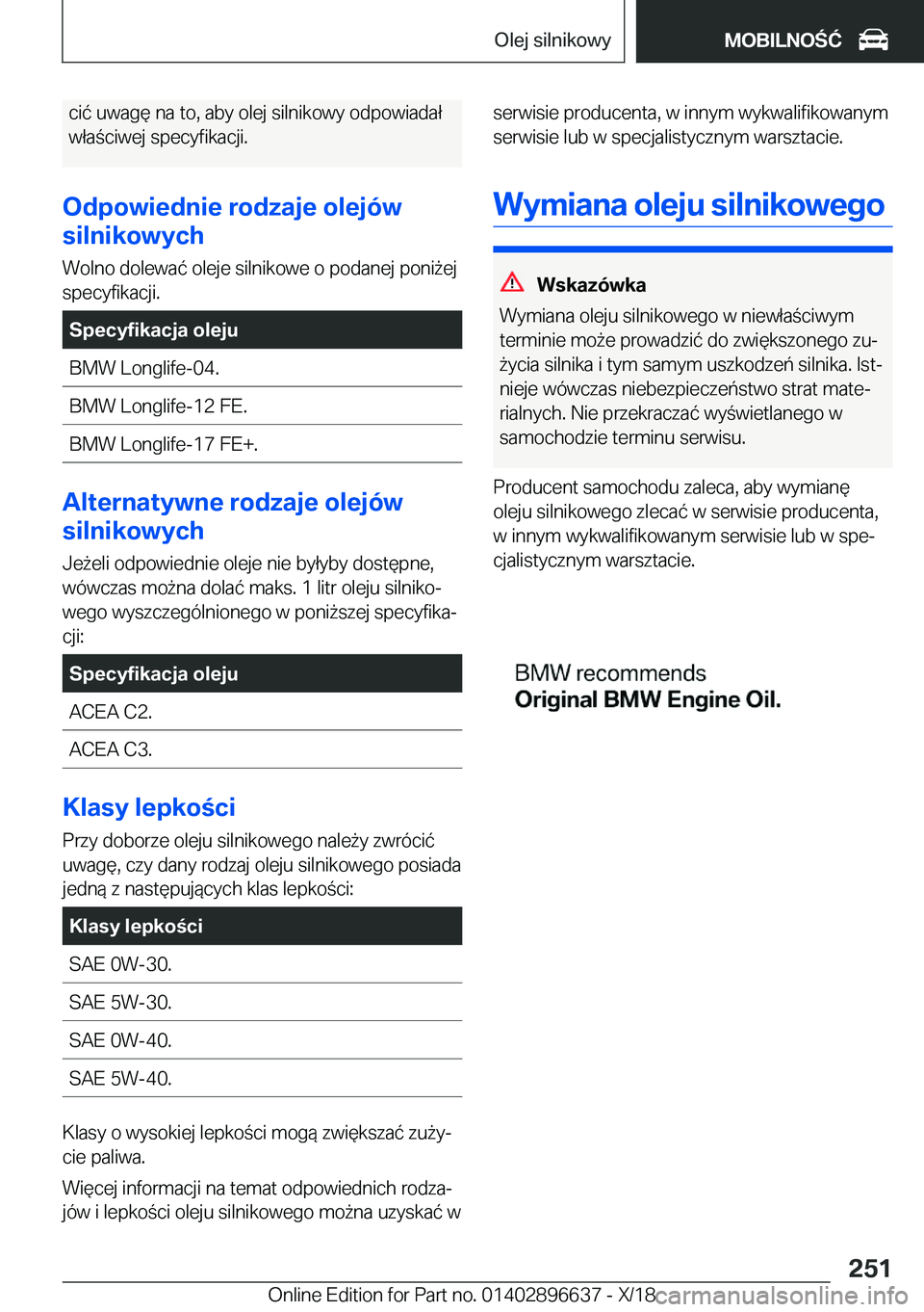 BMW M2 2019  Instrukcja obsługi (in Polish) �c�i�