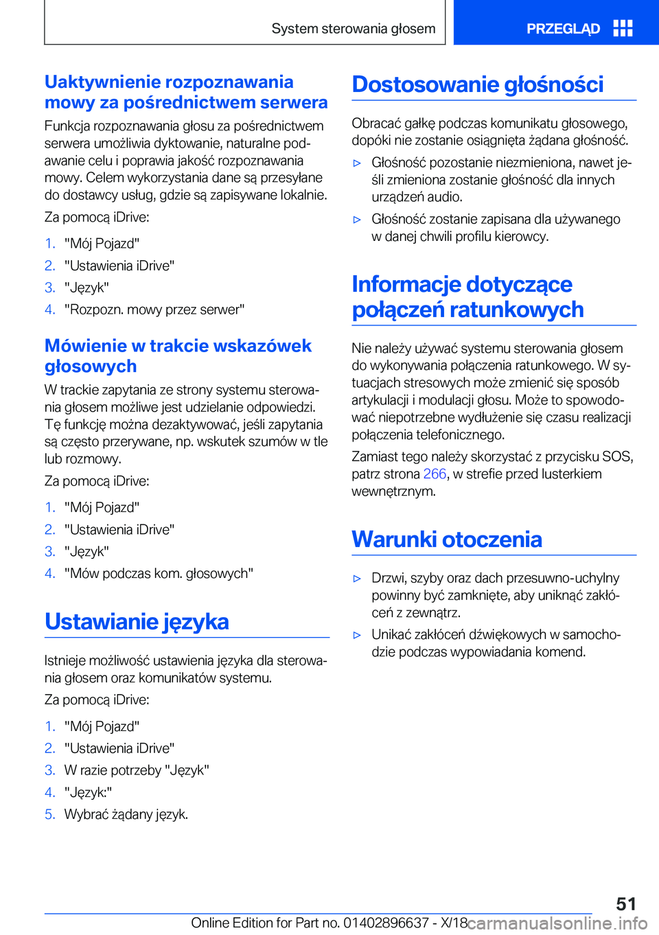 BMW M2 2019  Instrukcja obsługi (in Polish) �U�a�k�t�y�w�n�i�e�n�i�e��r�o�z�p�o�z�n�a�w�a�n�i�a
�m�o�w�y��z�a��p�o�r�e�d�n�i�c�t�w�e�m��s�e�r�w�e�r�a
�F�u�n�k�c�j�a��r�o�z�p�o�z�n�a�w�a�n�i�a��g�ł�o�s�u��z�a��p�o�r�e�d�n�i�c�t�w�e�