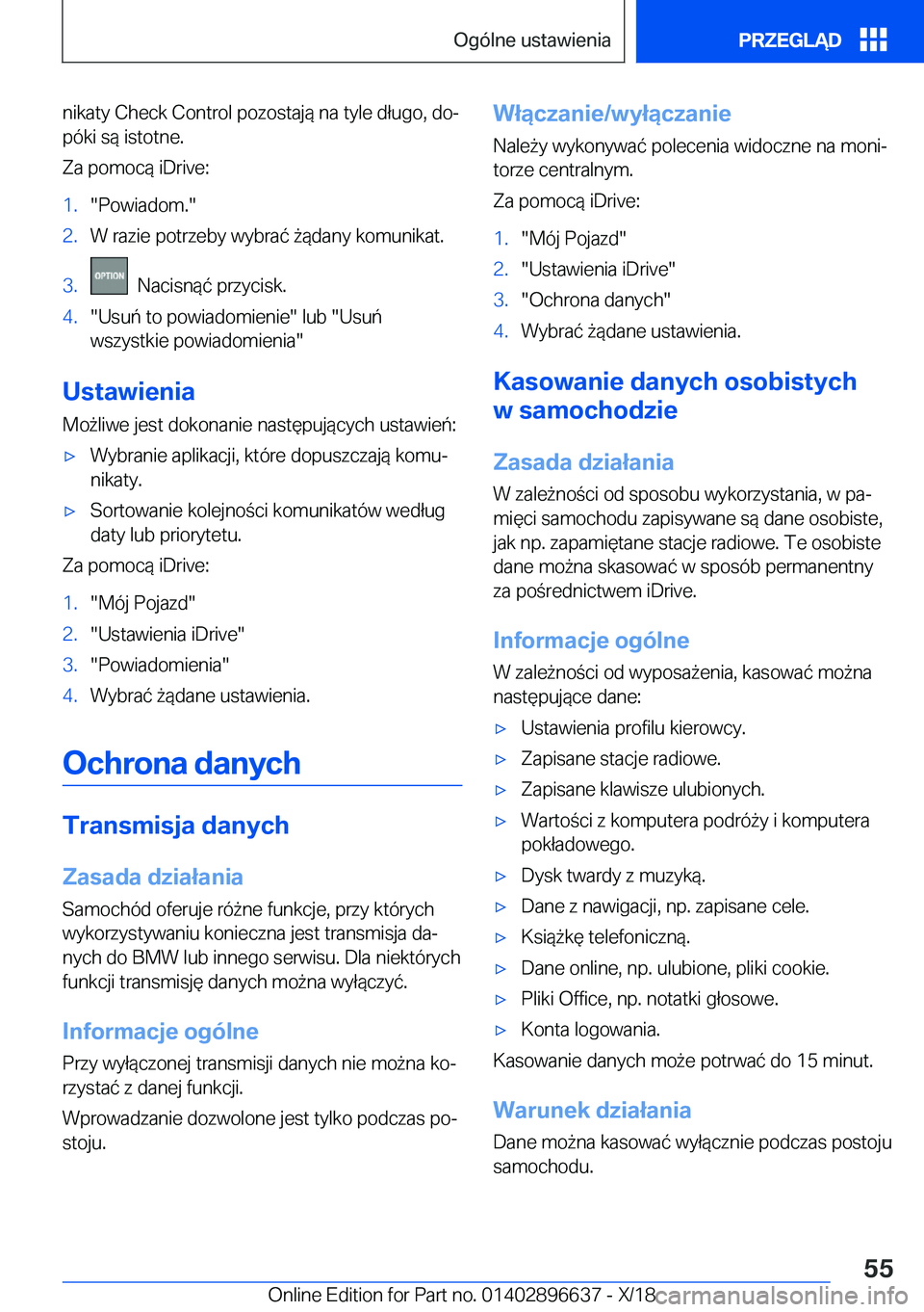 BMW M2 2019  Instrukcja obsługi (in Polish) �n�i�k�a�t�y��C�h�e�c�k��C�o�n�t�r�o�l��p�o�z�o�s�t�a�j�