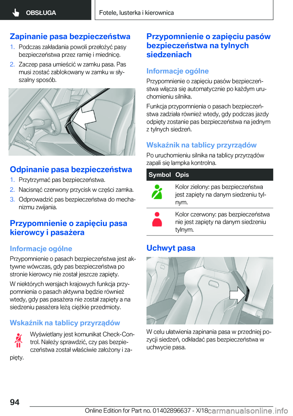 BMW M2 2019  Instrukcja obsługi (in Polish) �Z�a�p�i�n�a�n�i�e��p�a�s�a��b�e�z�p�i�e�c�z�e�