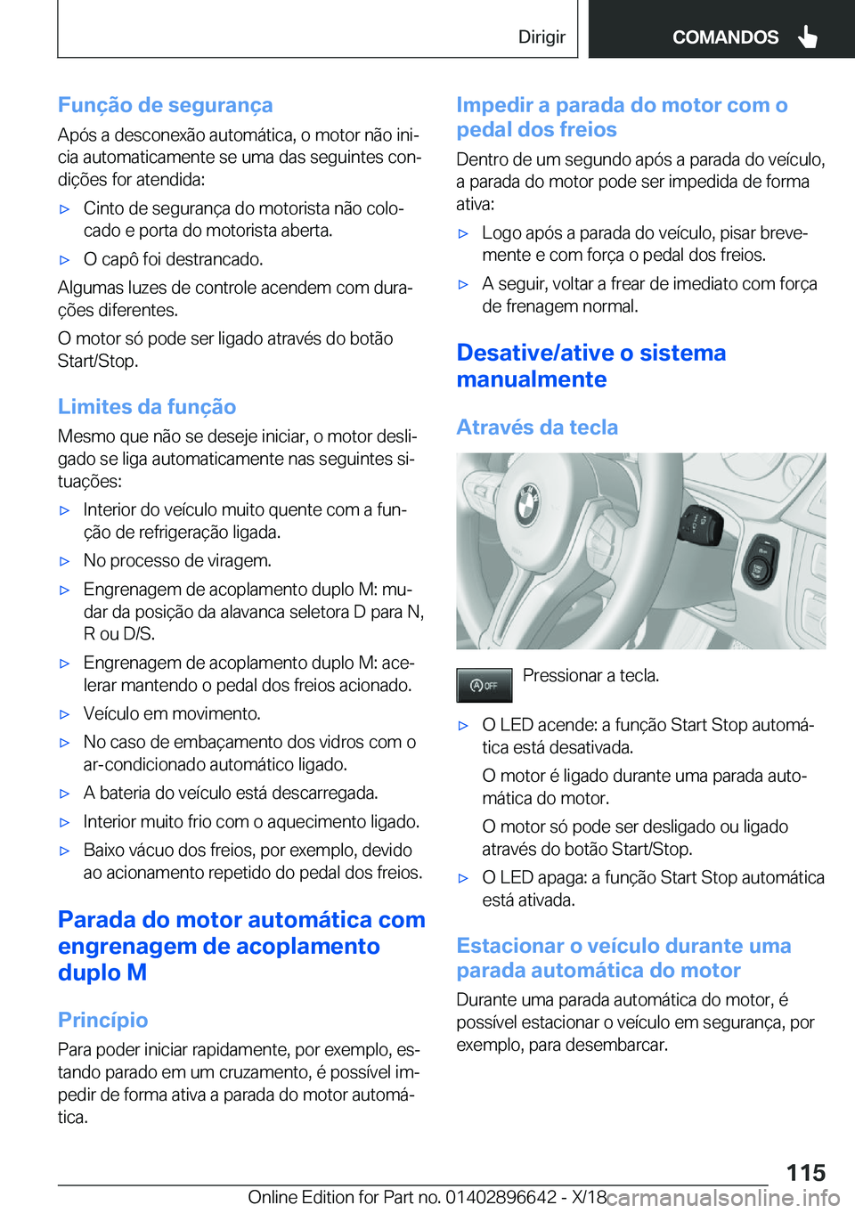 BMW M2 2019  Manual do condutor (in Portuguese) �F�u�n�