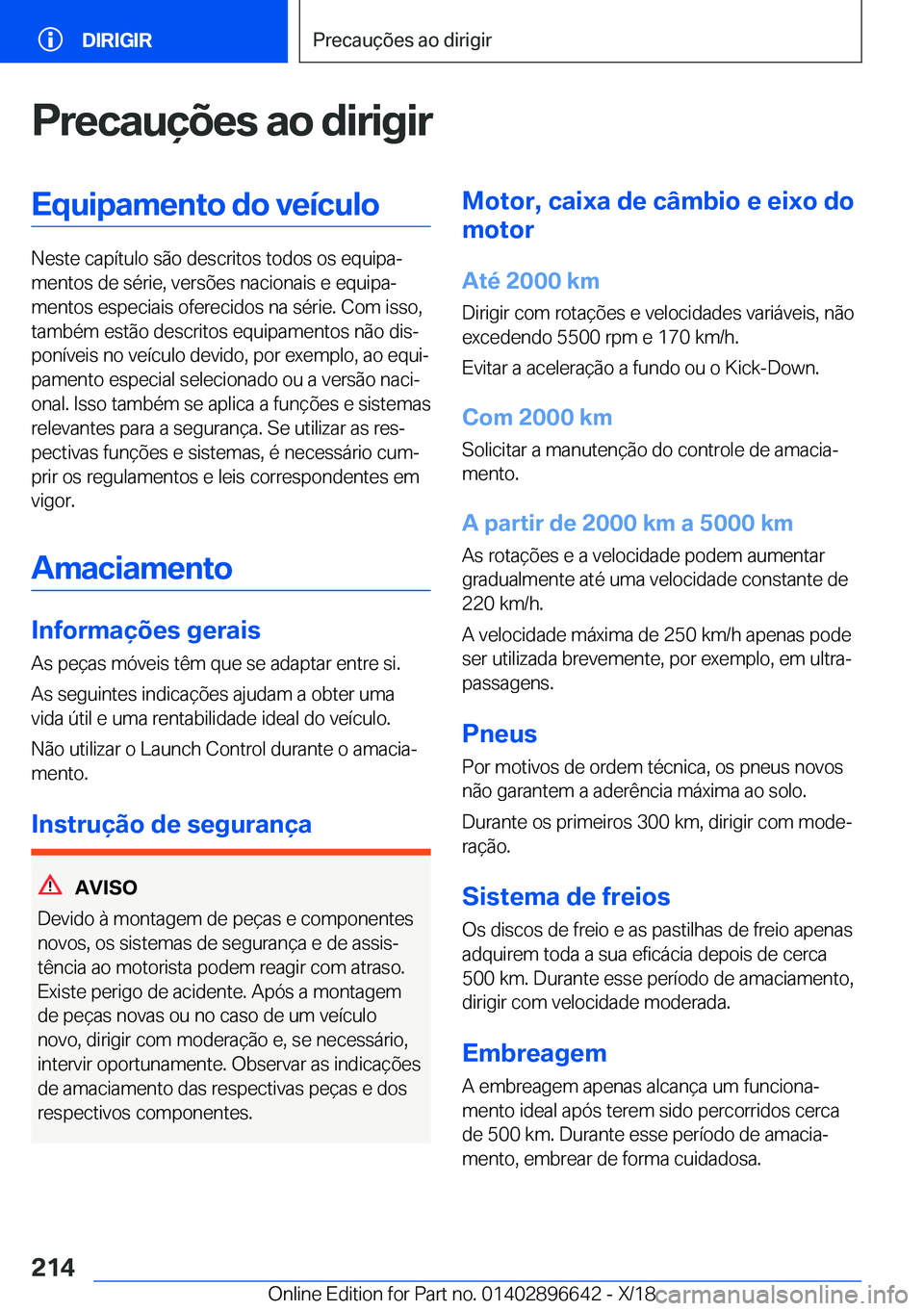 BMW M2 2019  Manual do condutor (in Portuguese) �P�r�e�c�a�u�