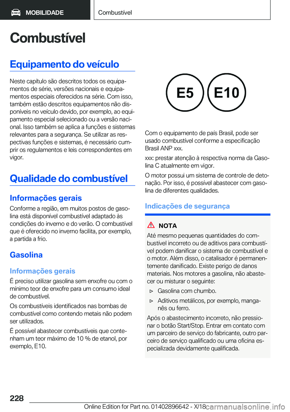 BMW M2 2019  Manual do condutor (in Portuguese) �C�o�m�b�u�s�t�