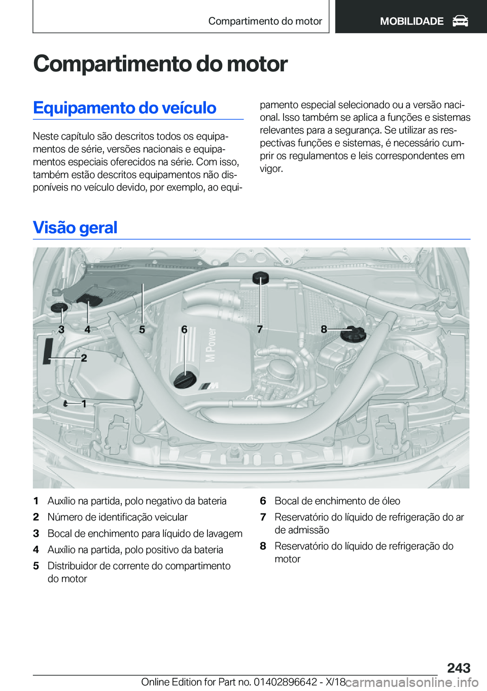 BMW M2 2019  Manual do condutor (in Portuguese) �C�o�m�p�a�r�t�i�m�e�n�t�o��d�o��m�o�t�o�r�E�q�u�i�p�a�m�e�n�t�o��d�o��v�e�