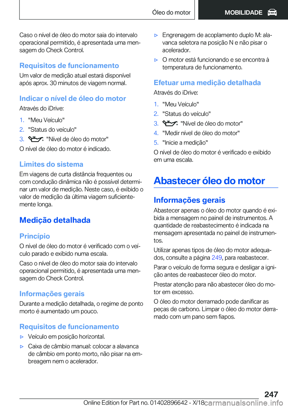 BMW M2 2019  Manual do condutor (in Portuguese) �C�a�s�o��o��n�