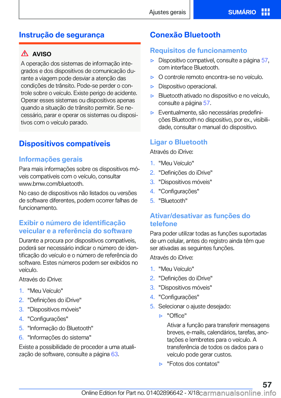 BMW M2 2019  Manual do condutor (in Portuguese) �I�n�s�t�r�u�