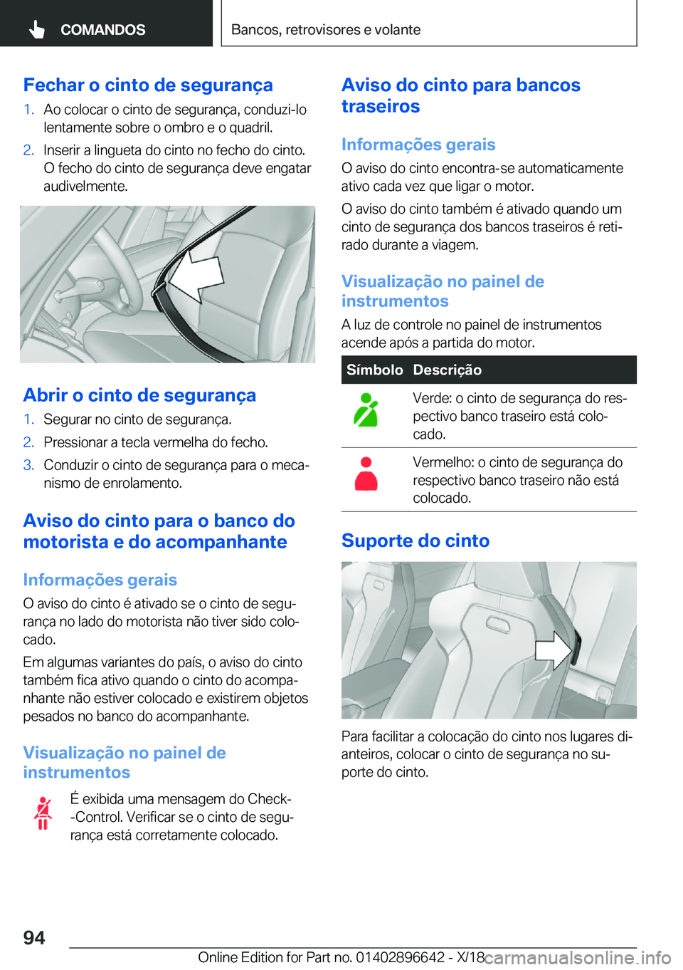 BMW M2 2019  Manual do condutor (in Portuguese) �F�e�c�h�a�r��o��c�i�n�t�o��d�e��s�e�g�u�r�a�n�