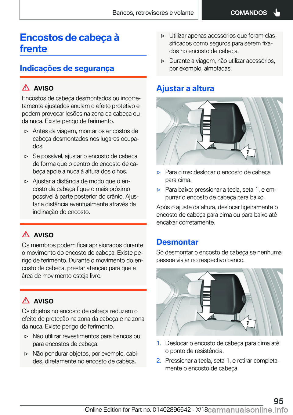 BMW M2 2019  Manual do condutor (in Portuguese) �E�n�c�o�s�t�o�s��d�e��c�a�b�e�