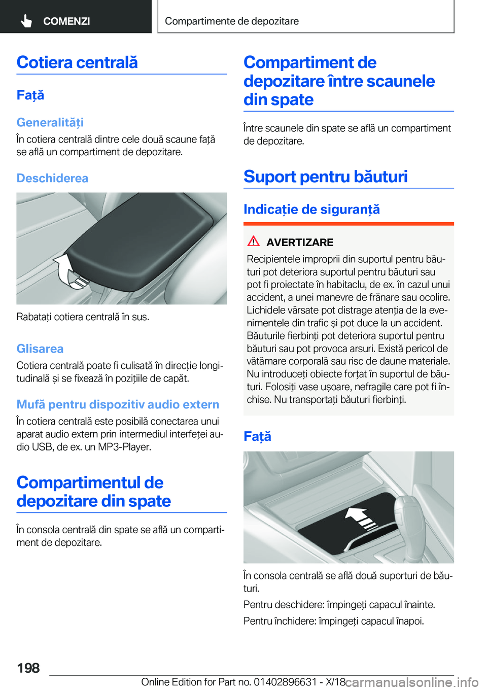 BMW M2 2019  Ghiduri De Utilizare (in Romanian) �C�o�t�i�e�r�a��c�e�n�t�r�a�l�