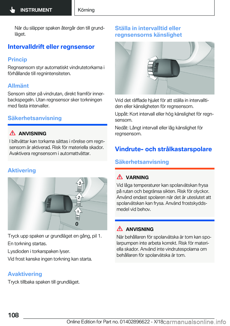 BMW M2 2019  InstruktionsbÖcker (in Swedish) �N�ä�r��d�u��s�l�ä�p�p�e�r��s�p�a�k�e�n��å�t�e�r�g�å�r��d�e�n��t�i�l�l��g�r�u�n�dj�l�ä�g�e�t�.
�I�n�t�e�r�v�a�l�l�d�r�i�f�t��e�l�l�e�r��r�e�g�n�s�e�n�s�o�r
�P�r�i�n�c�i�p
�R�e�g�n�s�e�n