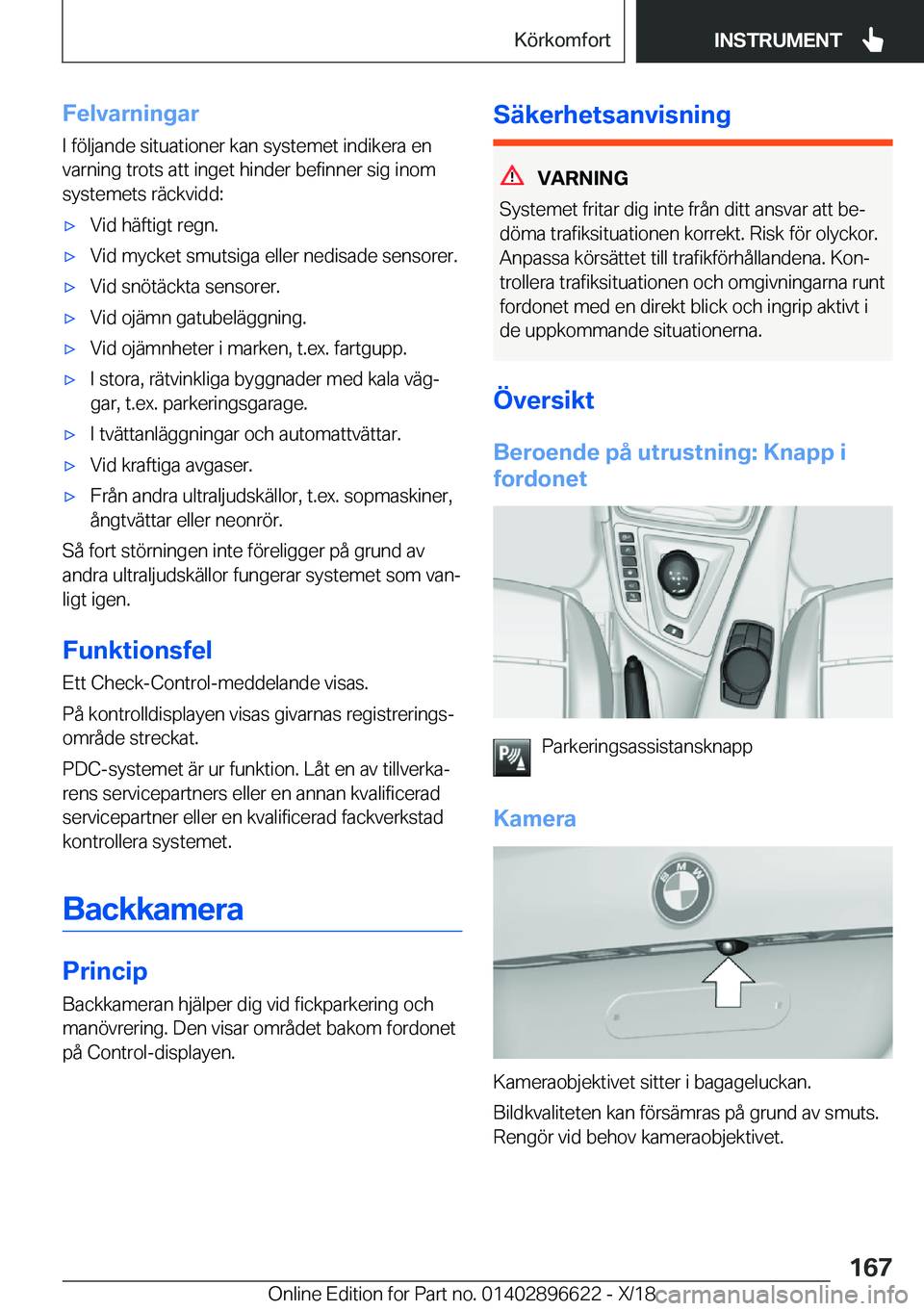 BMW M2 2019  InstruktionsbÖcker (in Swedish) �F�e�l�v�a�r�n�i�n�g�a�r
�I��f�