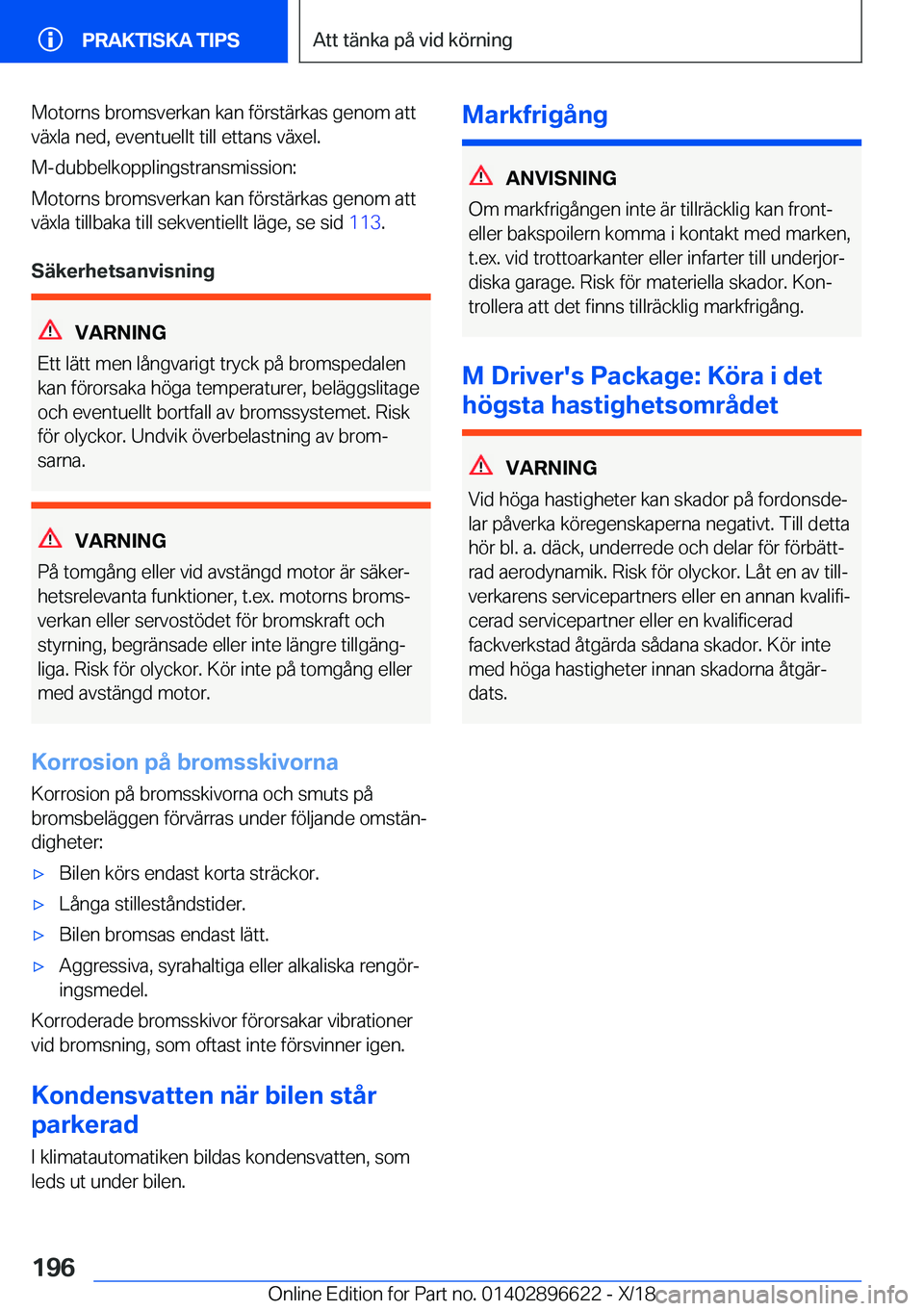 BMW M2 2019  InstruktionsbÖcker (in Swedish) �M�o�t�o�r�n�s��b�r�o�m�s�v�e�r�k�a�n��k�a�n��f�